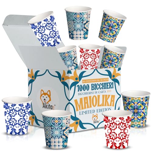 Akitaink bicchieri carta 180 ml maiolica 1000 pz biodegradabili