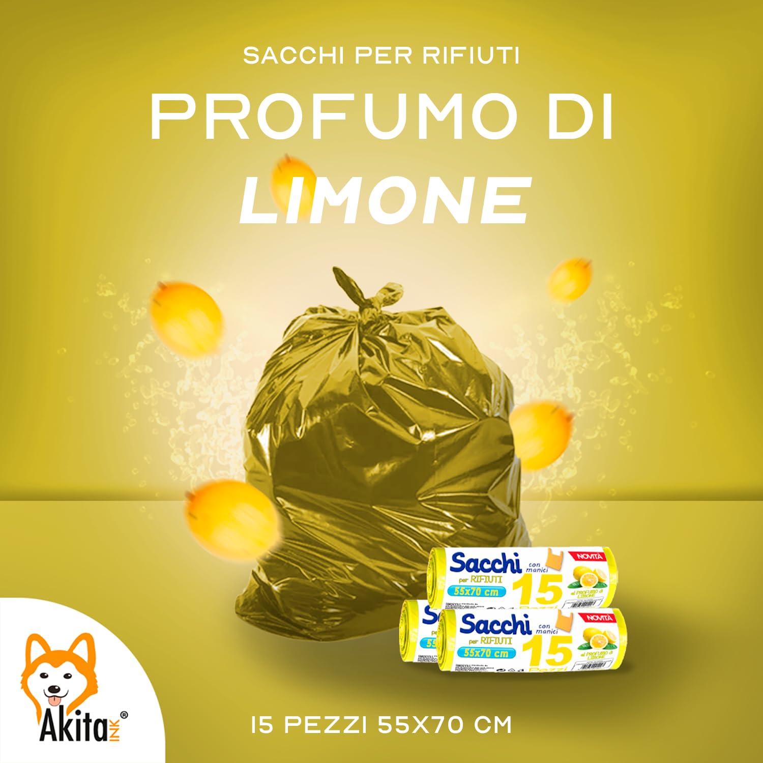 Akitaink sacchi spazzatura 45L 120 pz profumati antiforo