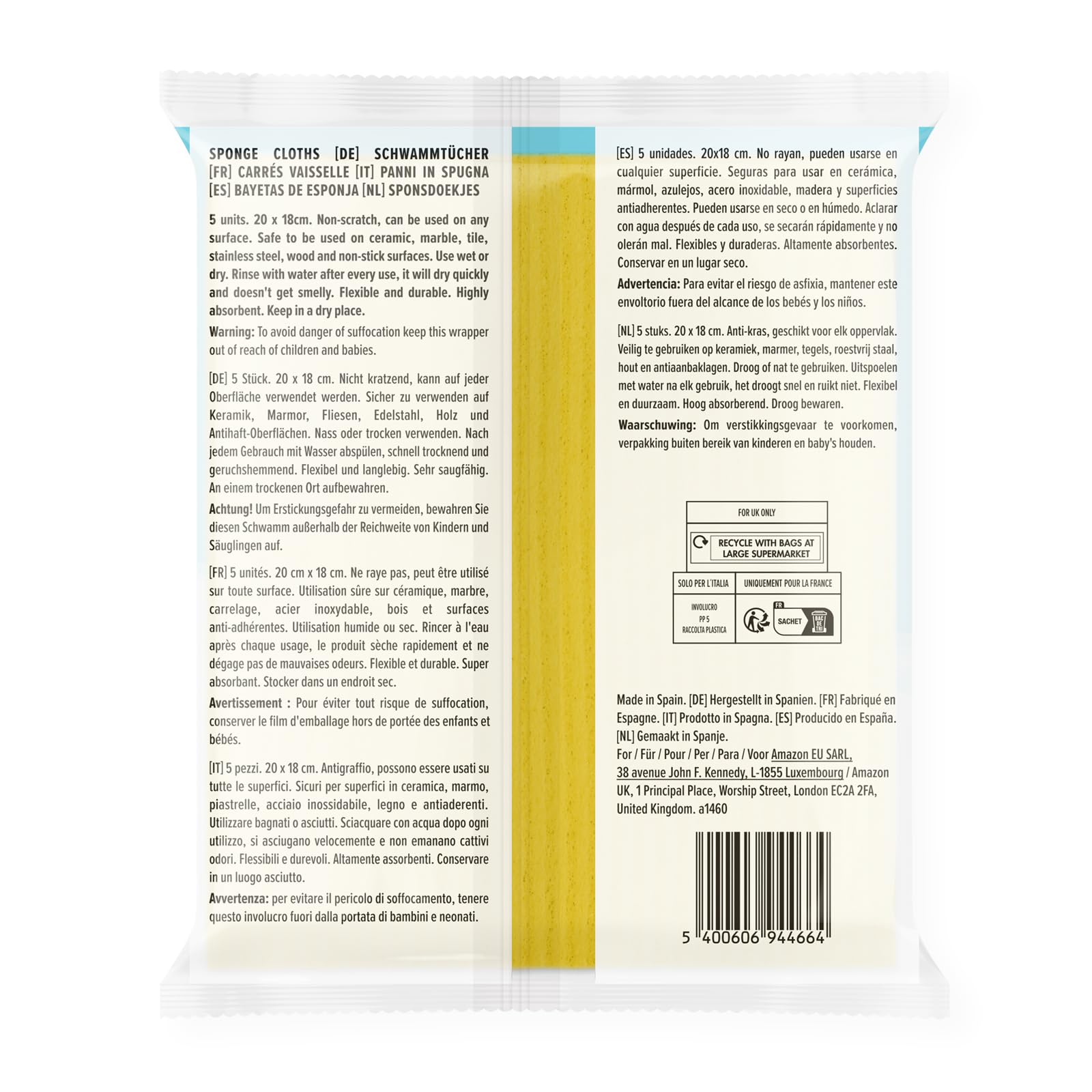 by Amazon panno spugna 5 pezzi 20x18 cm colori misti