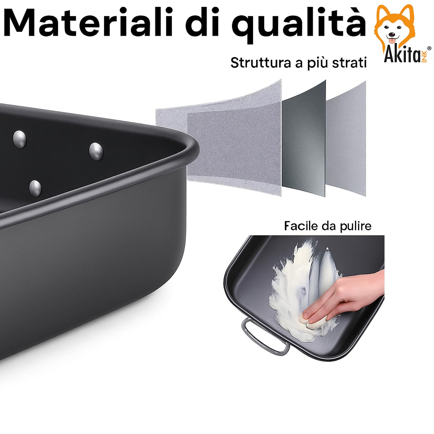 Akitaink Set 4 Teglie Antiaderenti 20-35 cm acciaio