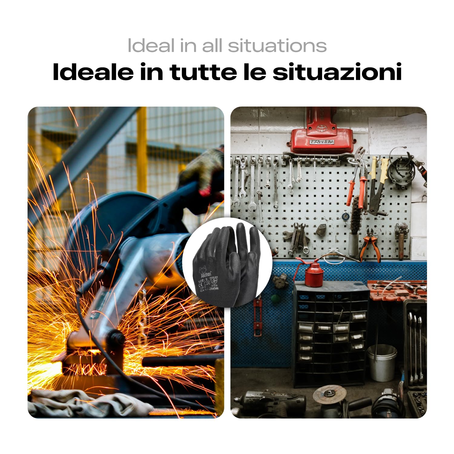 Akitaink Guanti da Lavoro Nylon PU Ant abrasione 12 Paia L