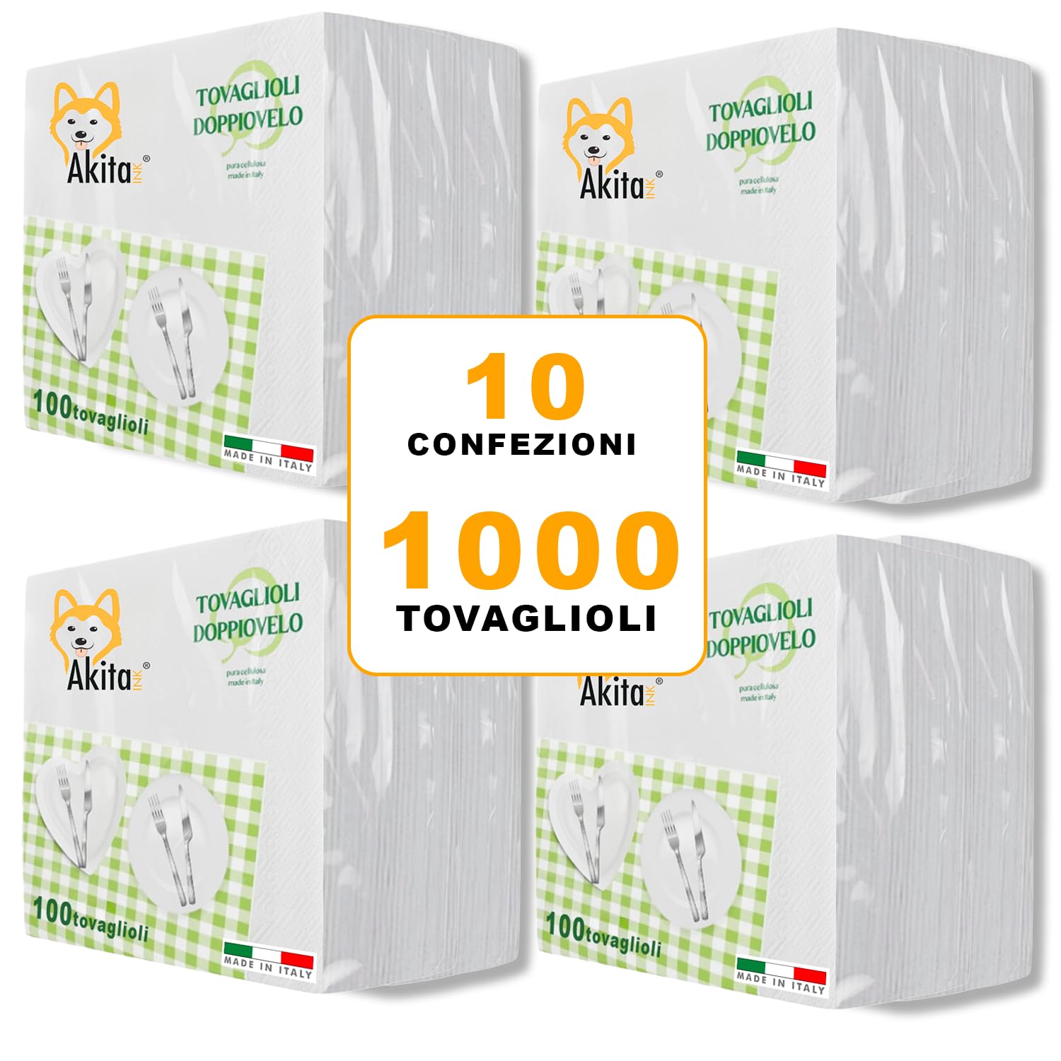 Akitaink Tovaglioli 2 veli decorati 1000 pezzi pura cellulosa
