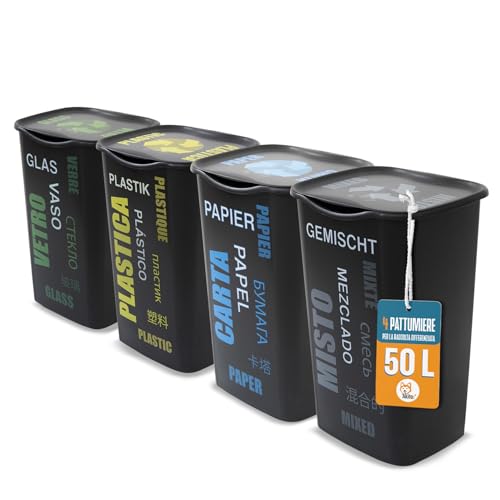 Akitaink Pattumiere differenziata 50 litri 4 pezzi con coperchio
