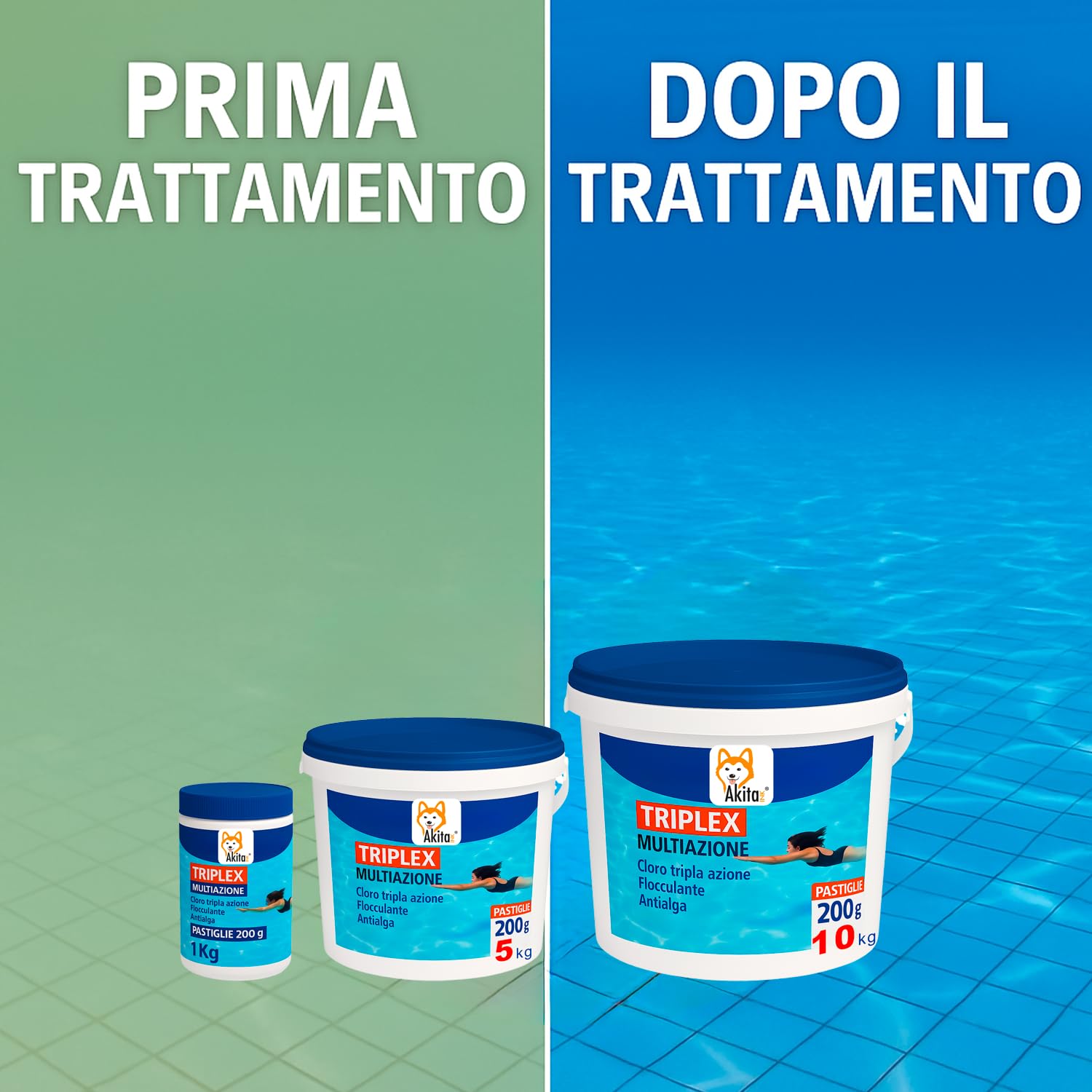 Akitaink Triplex pastiglie cloro 3 in 1 piscina 1 kg 200 g