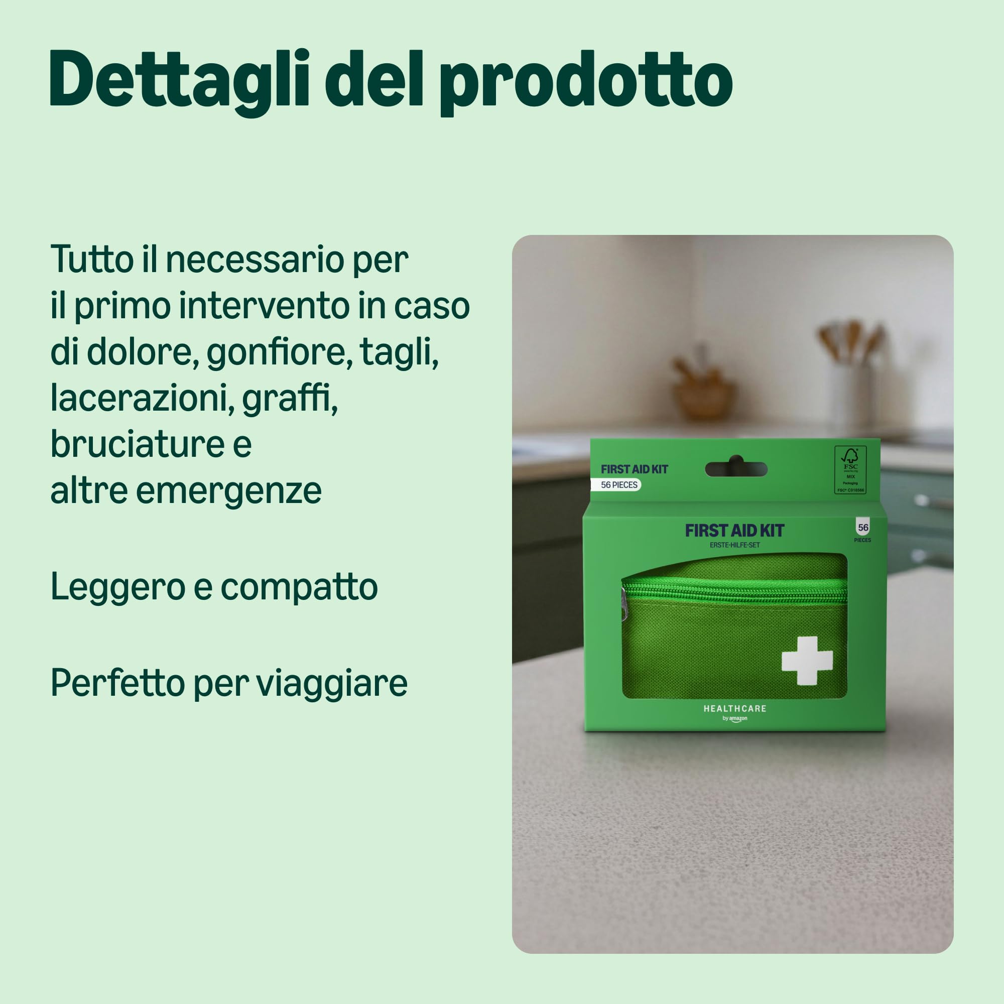 Healthcare by Amazon kit pronto soccorso 56 pezzi verde