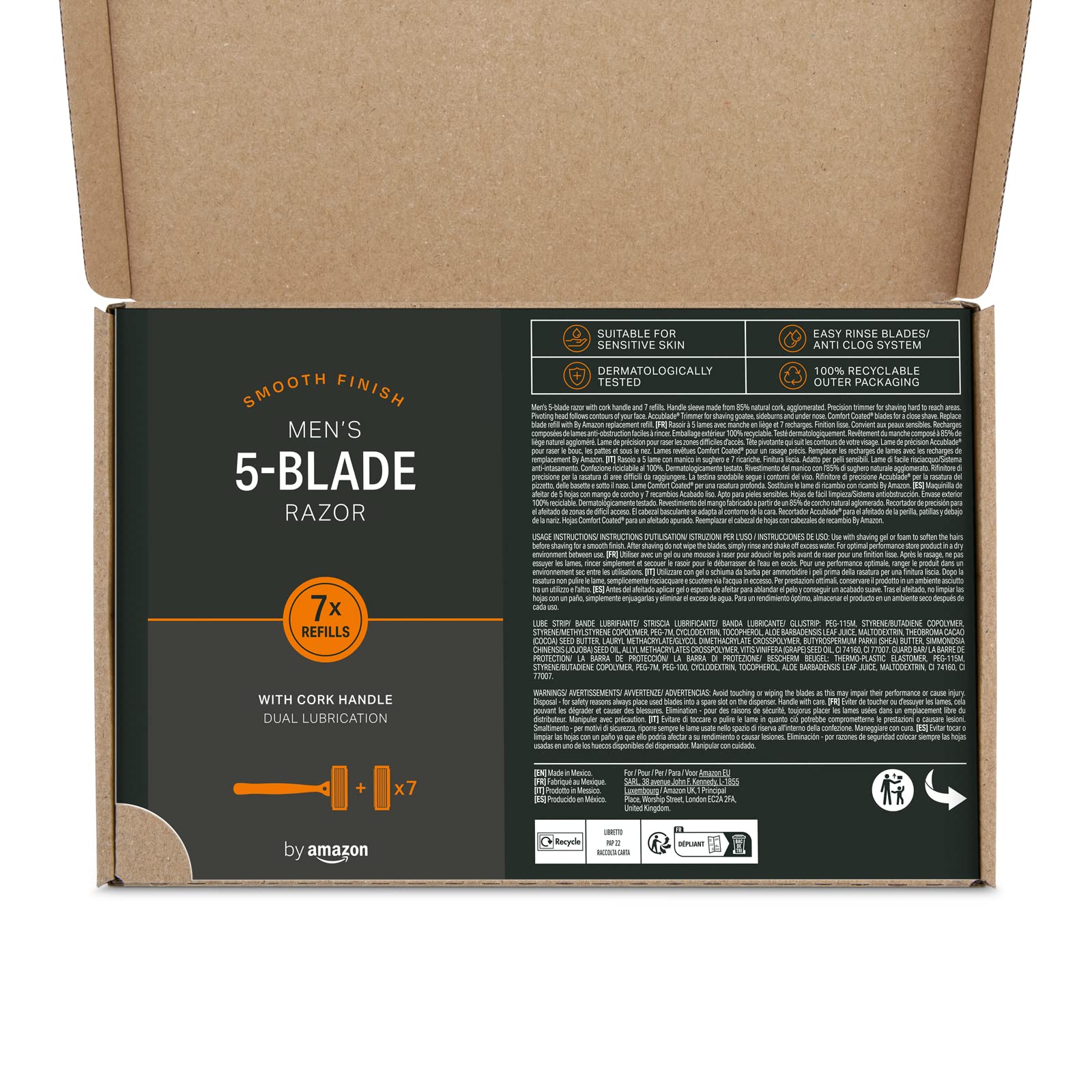 by Amazon rasoio uomo manico sughero 5 lame 7 ricariche