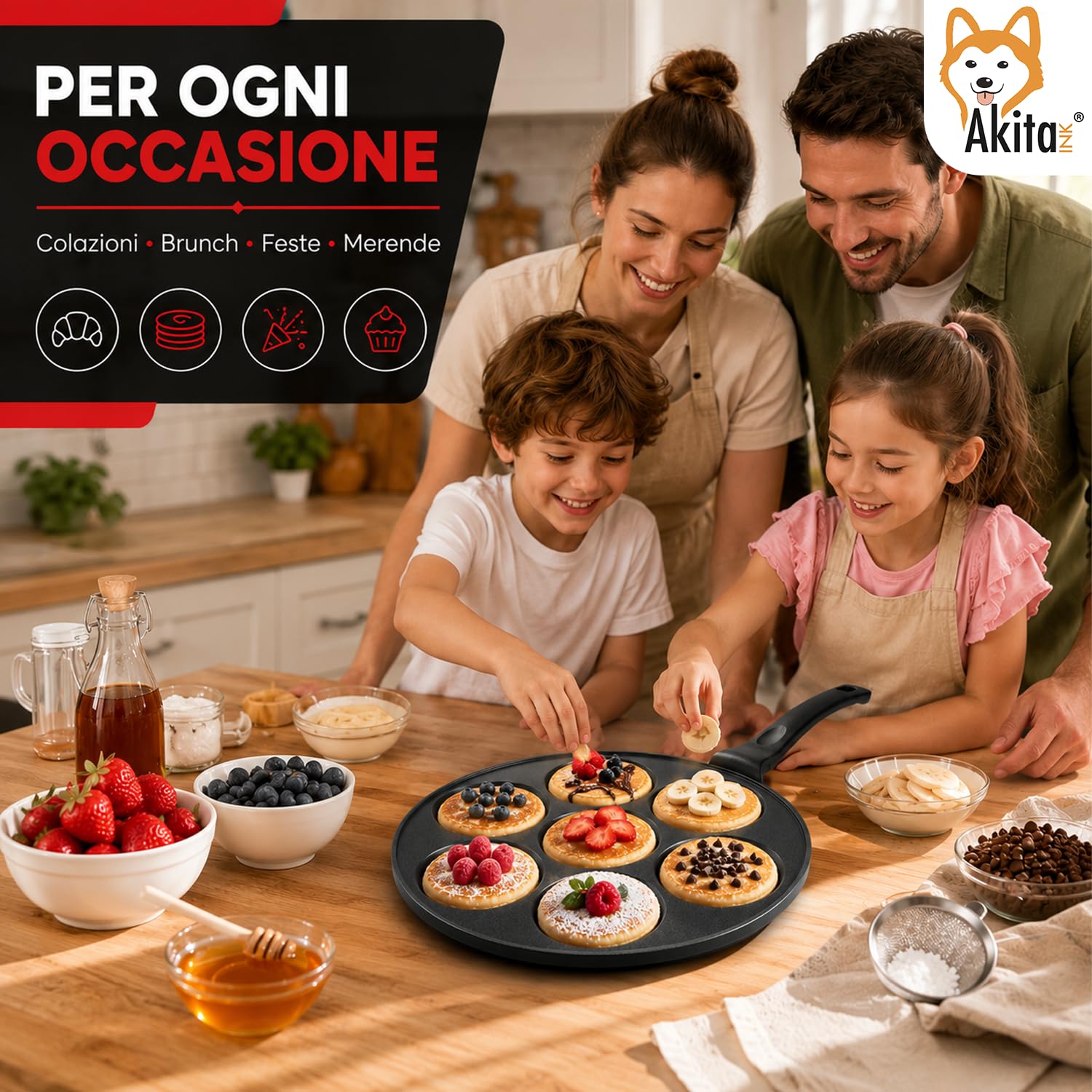 Akitaink Padella Mini Pancake 26 cm 7 Stampi Liscia