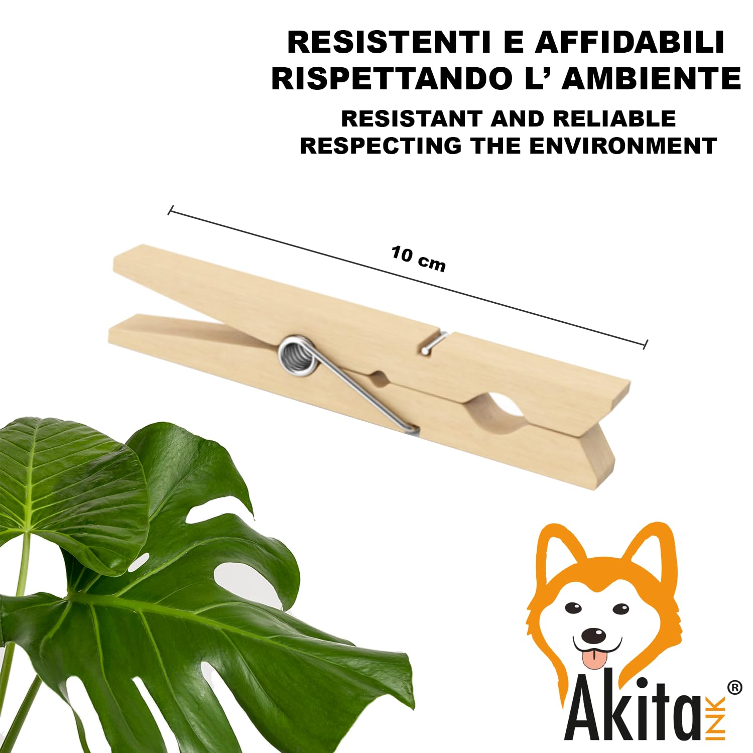 Akitaink mollette bucato legno 10 cm 100 pezzi antiruggine