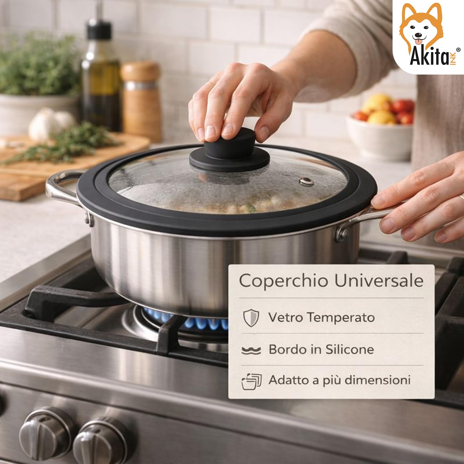 Akitaink Universale coperchio vetro silicone 22-24-26 cm resistente calore