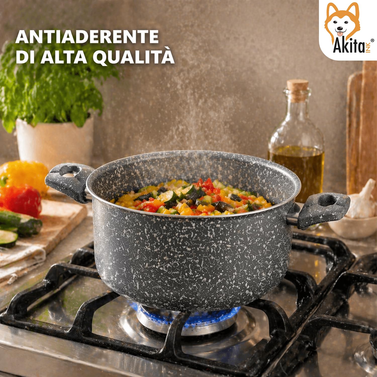 Akitaink Effetto Pietra 22 cm pentola antiaderente Made in Italy