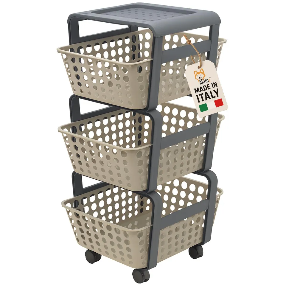 Akitaink Modula carrello portatutto 3 piani tortora 41,5x29x75
