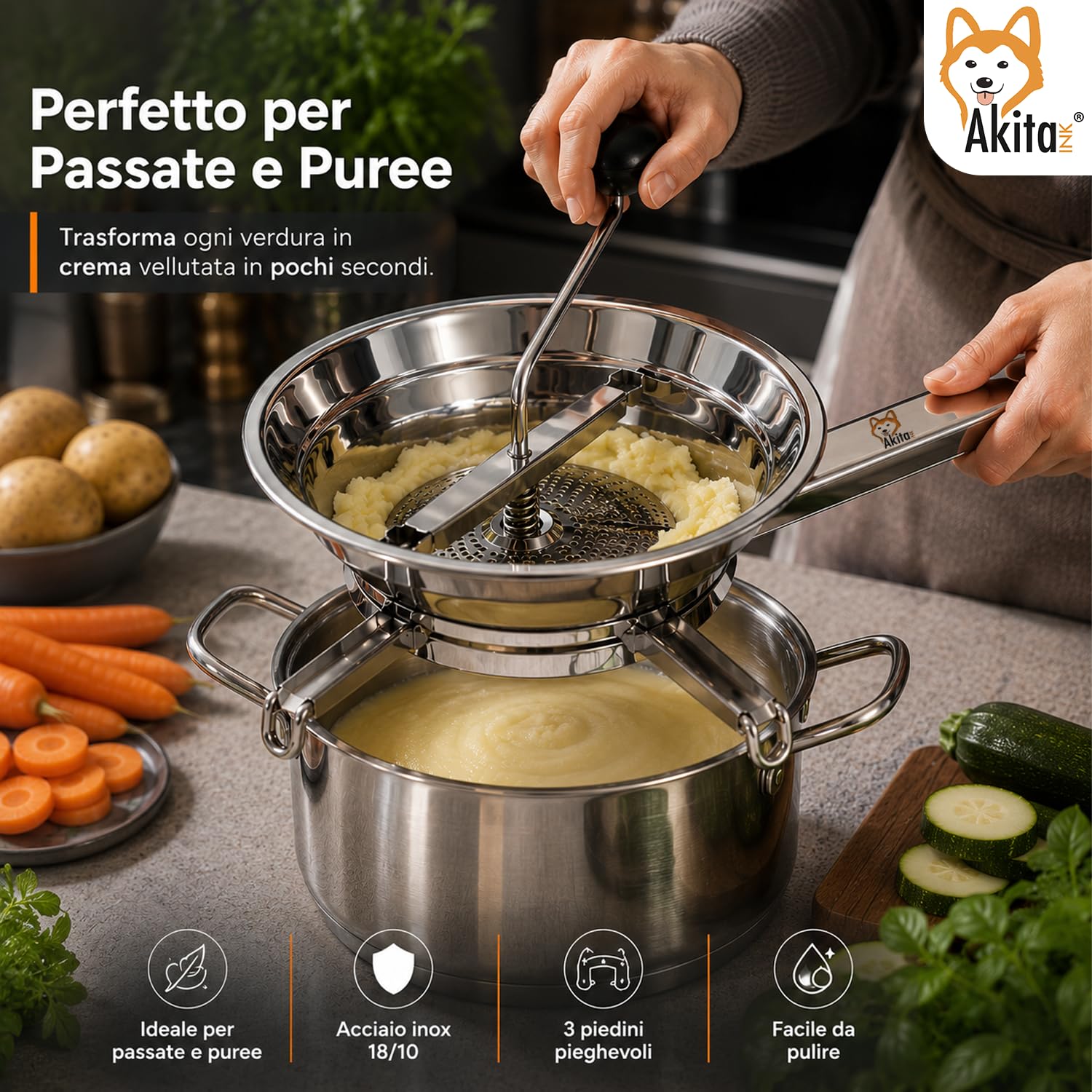 Akitaink Passatutto Acciaio Inox 20 cm 3 Filtri