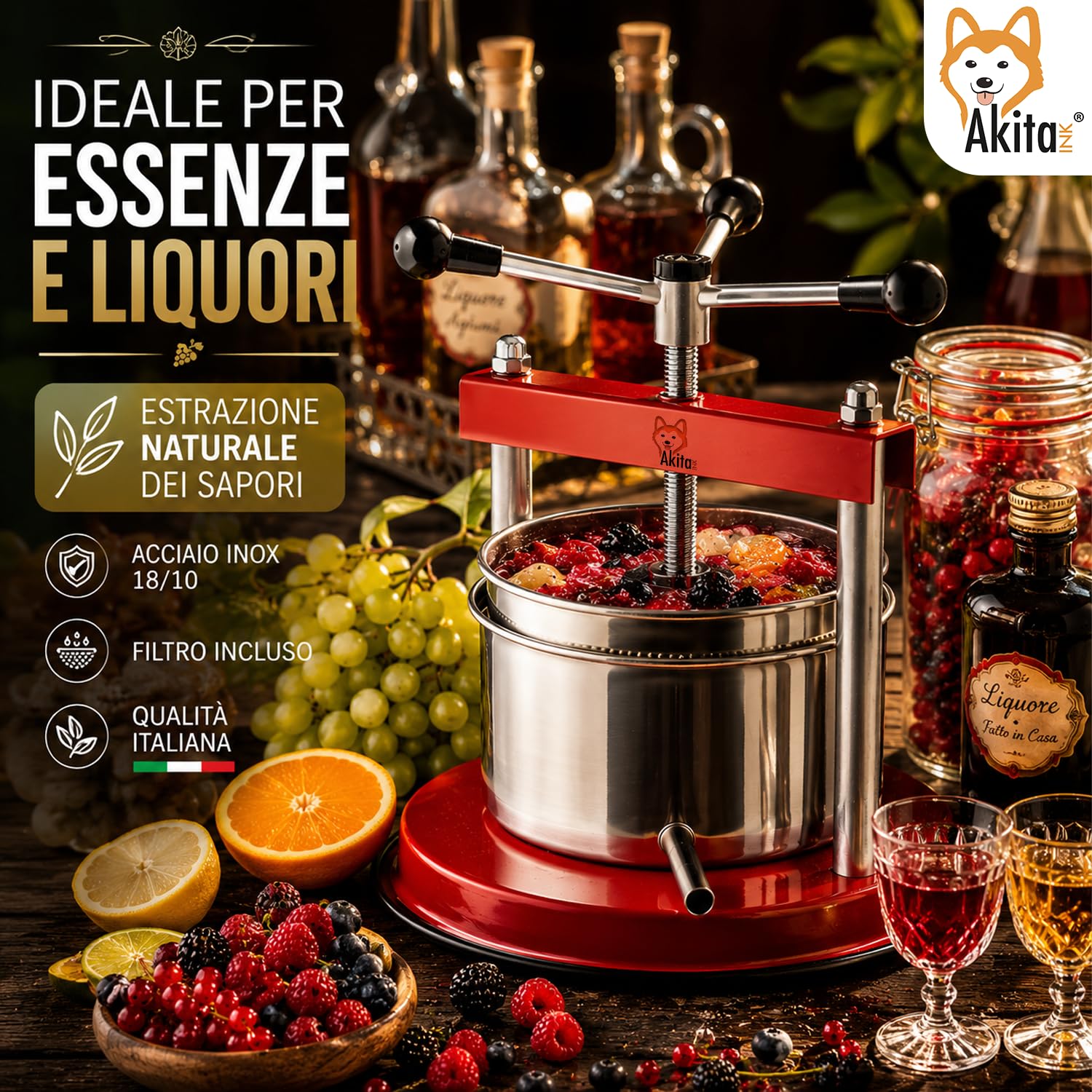 Akitaink Torchietto Manuale 12 cm Pressa 1,75 L Inox