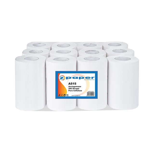 Zpaper A515 asciugamani 12 rotoli 2 veli pura cellulosa