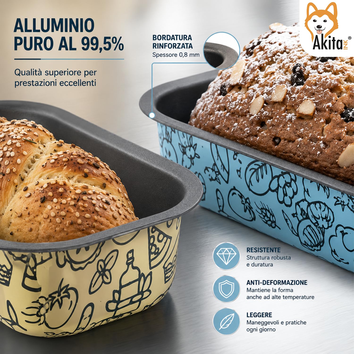 Akitaink Teglia Plumcake 18 cm stampo antiaderente forno