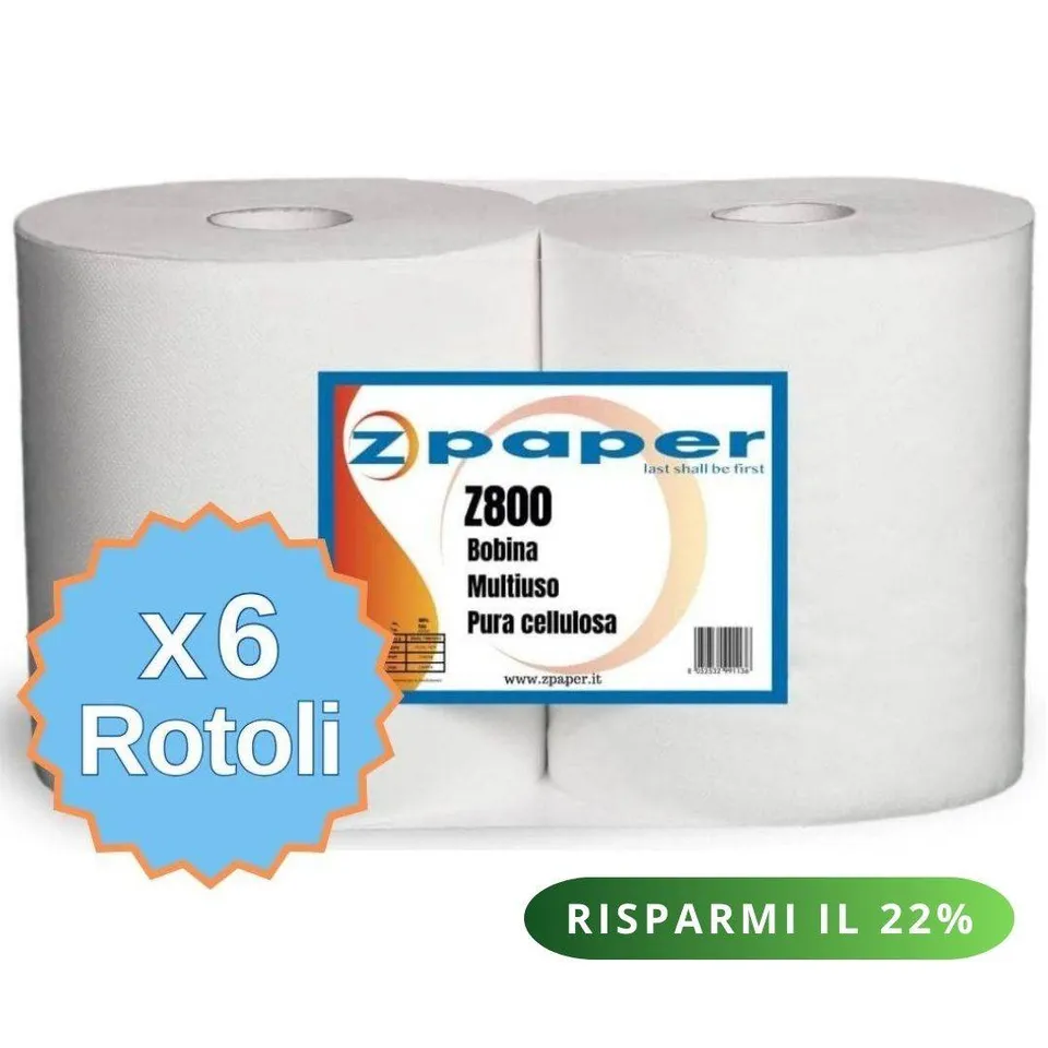 Zpaper Z800 bobina asciugatutto pura cellulosa 6 rotoli