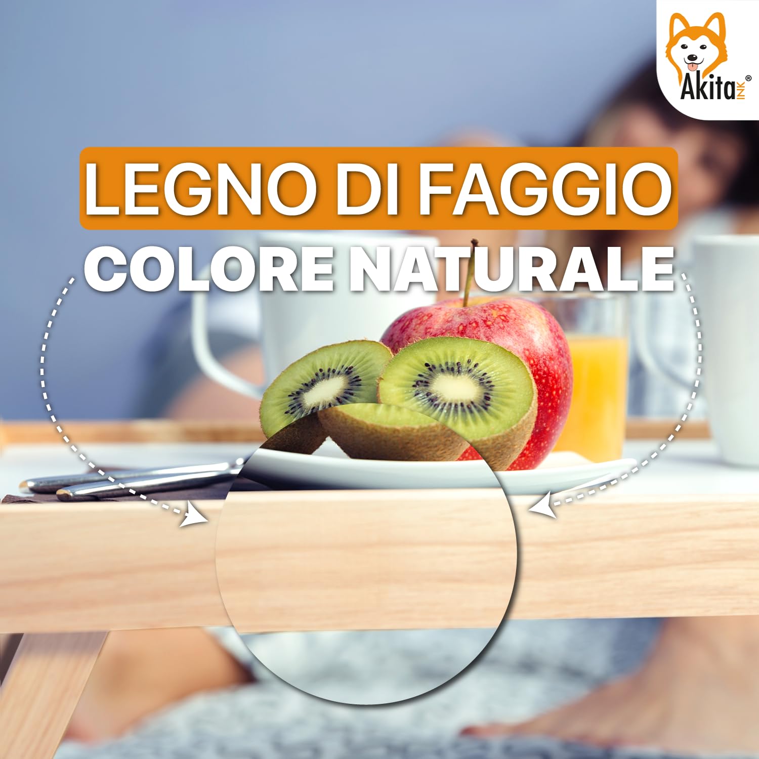 Akitaink vassoio colazione letto pieghevole faggio 50x33 cm