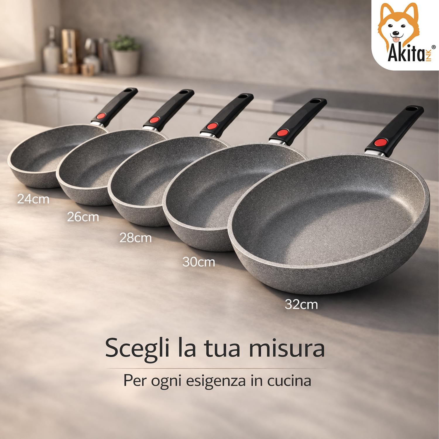 Akitaink Cuore di Pietra Padella Antiaderente 32 cm induzione