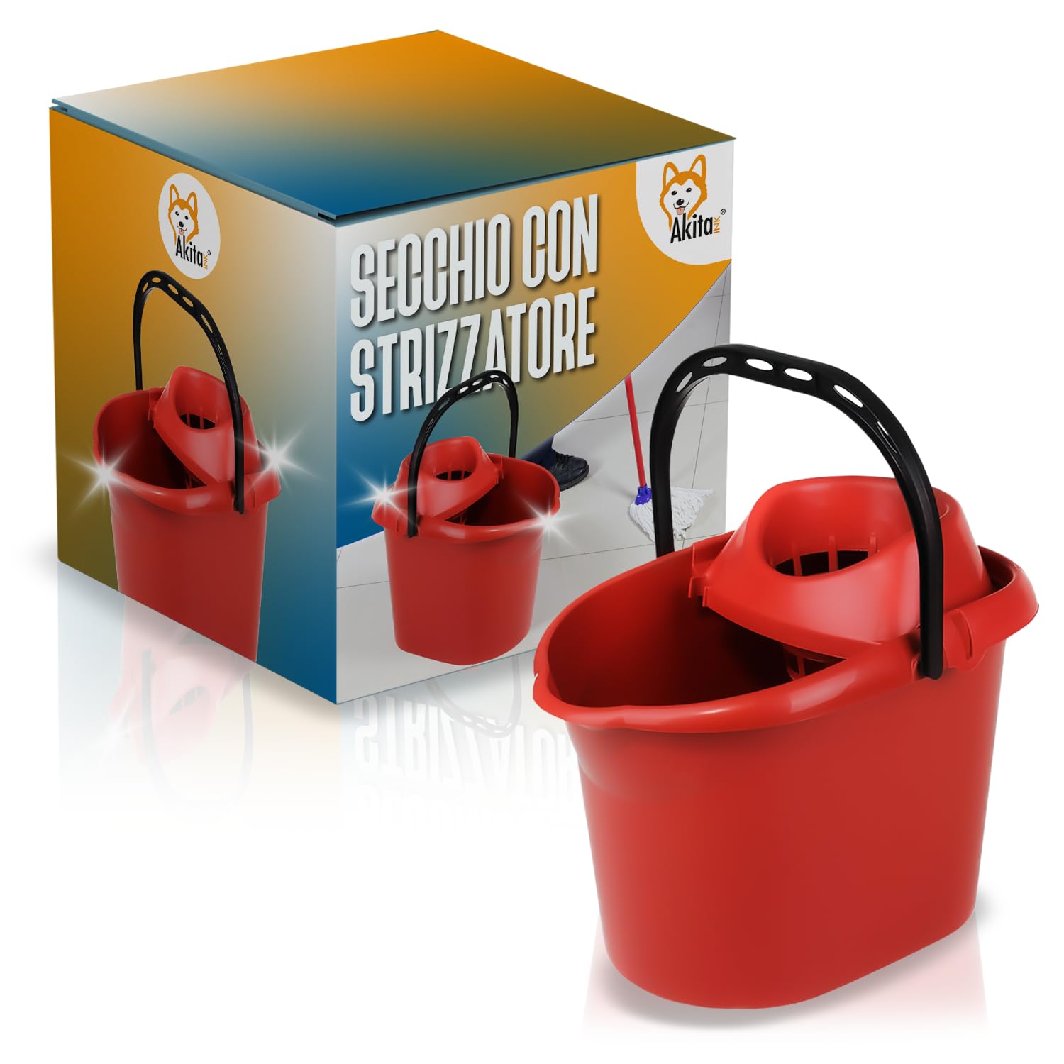 Akitaink secchio con strizzatore 15 L rosso polipropilene