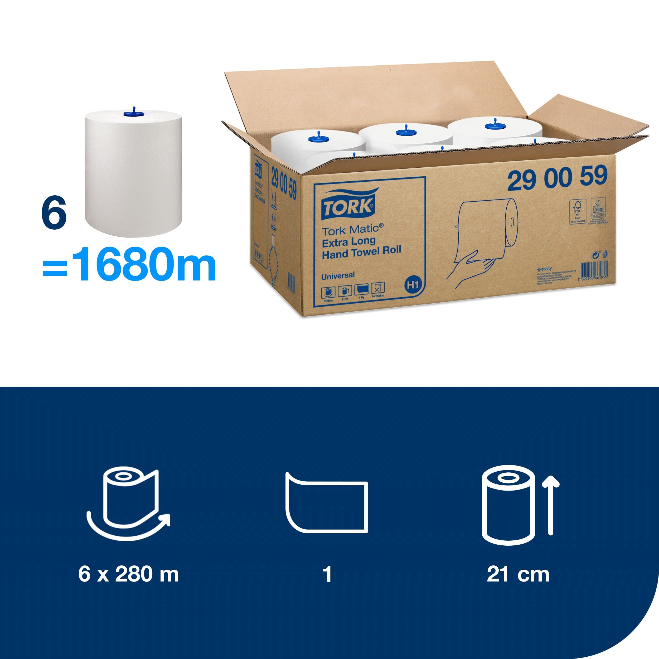 Tork Matic 290059 asciugamani carta 6 rotoli x 280 m 1 velo