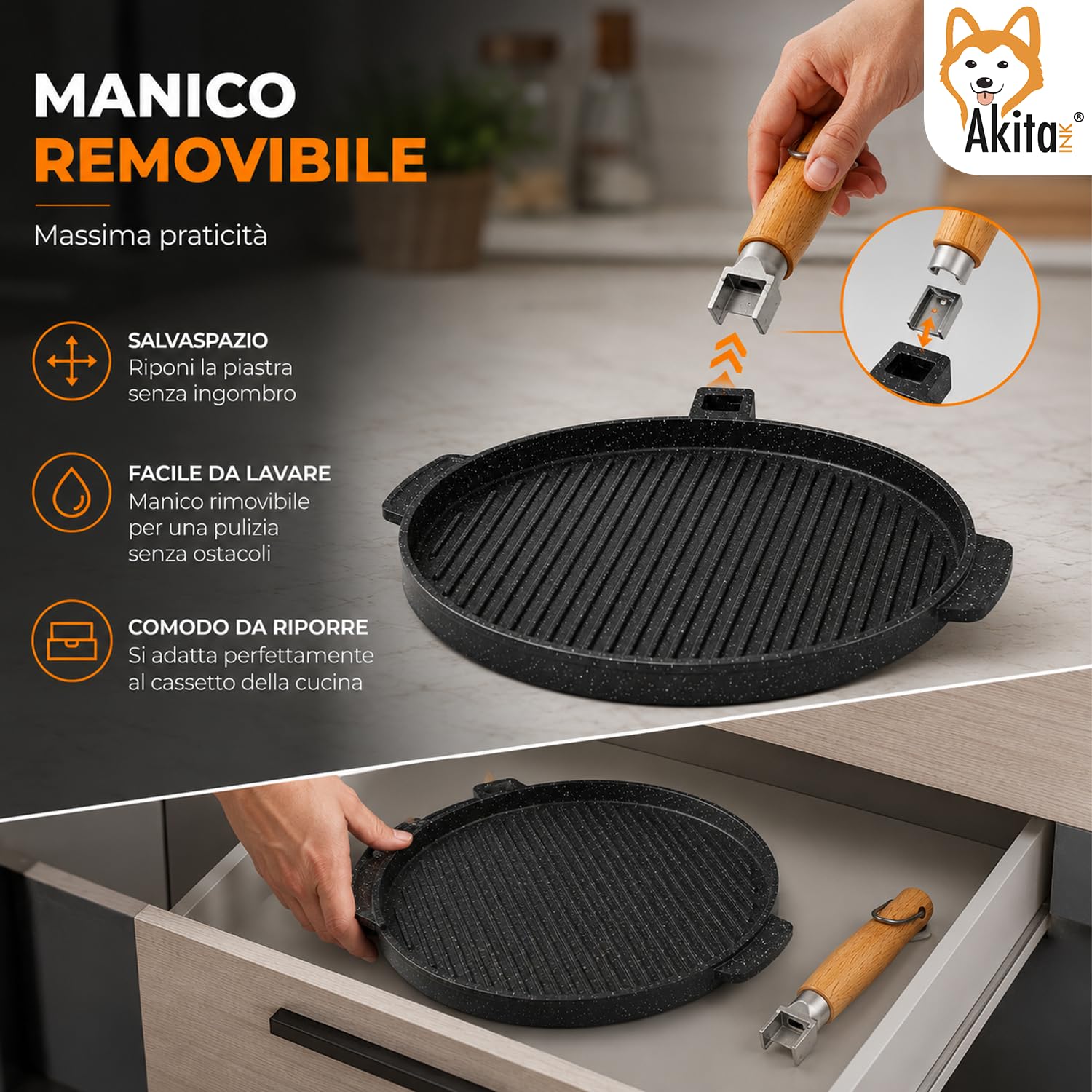 Akitaink Piastra Grill Double Tonda antiaderente 28 cm bifacciale
