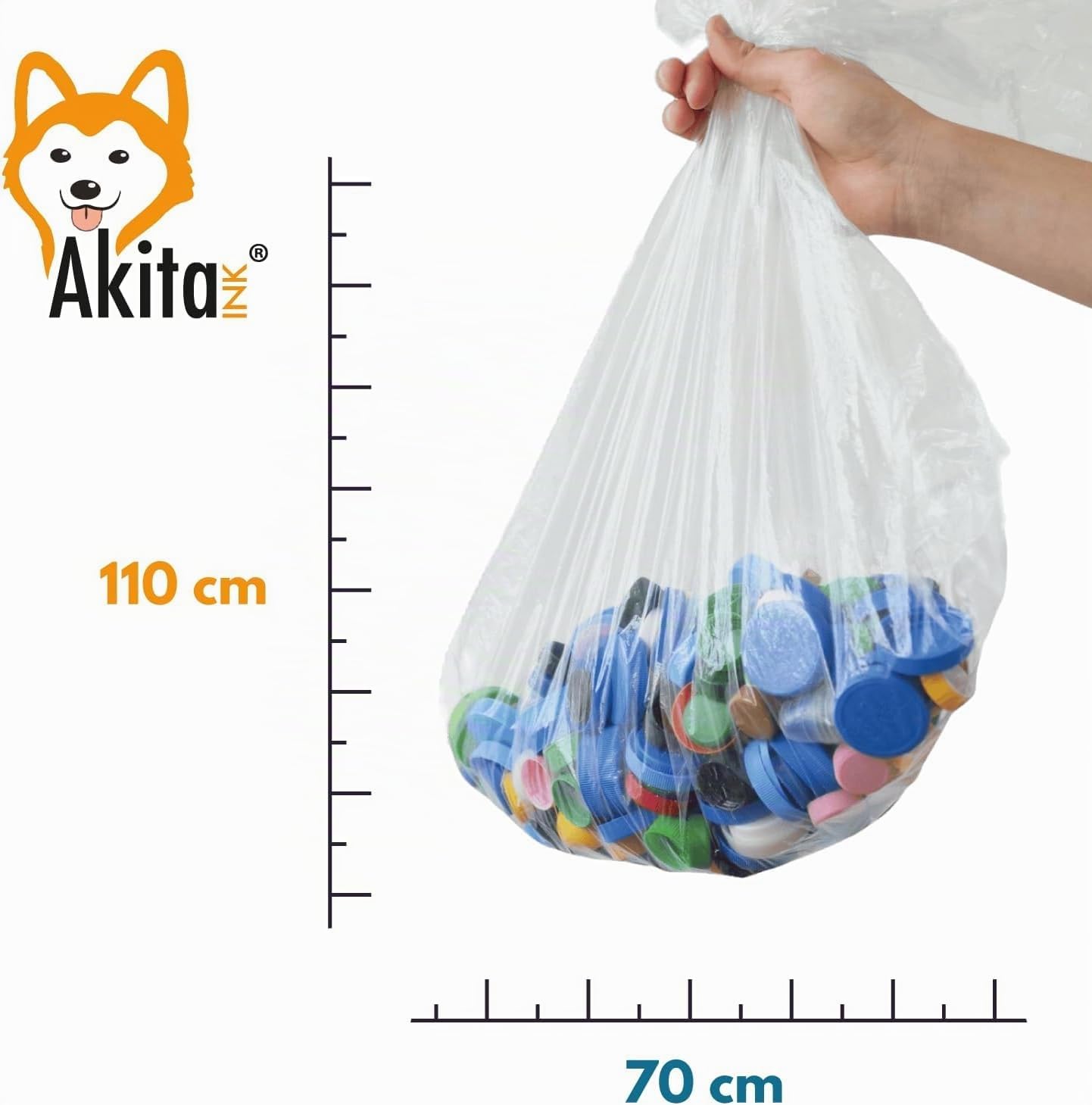 Akitaink sacchi spazzatura 110L 70x110cm 60 pezzi