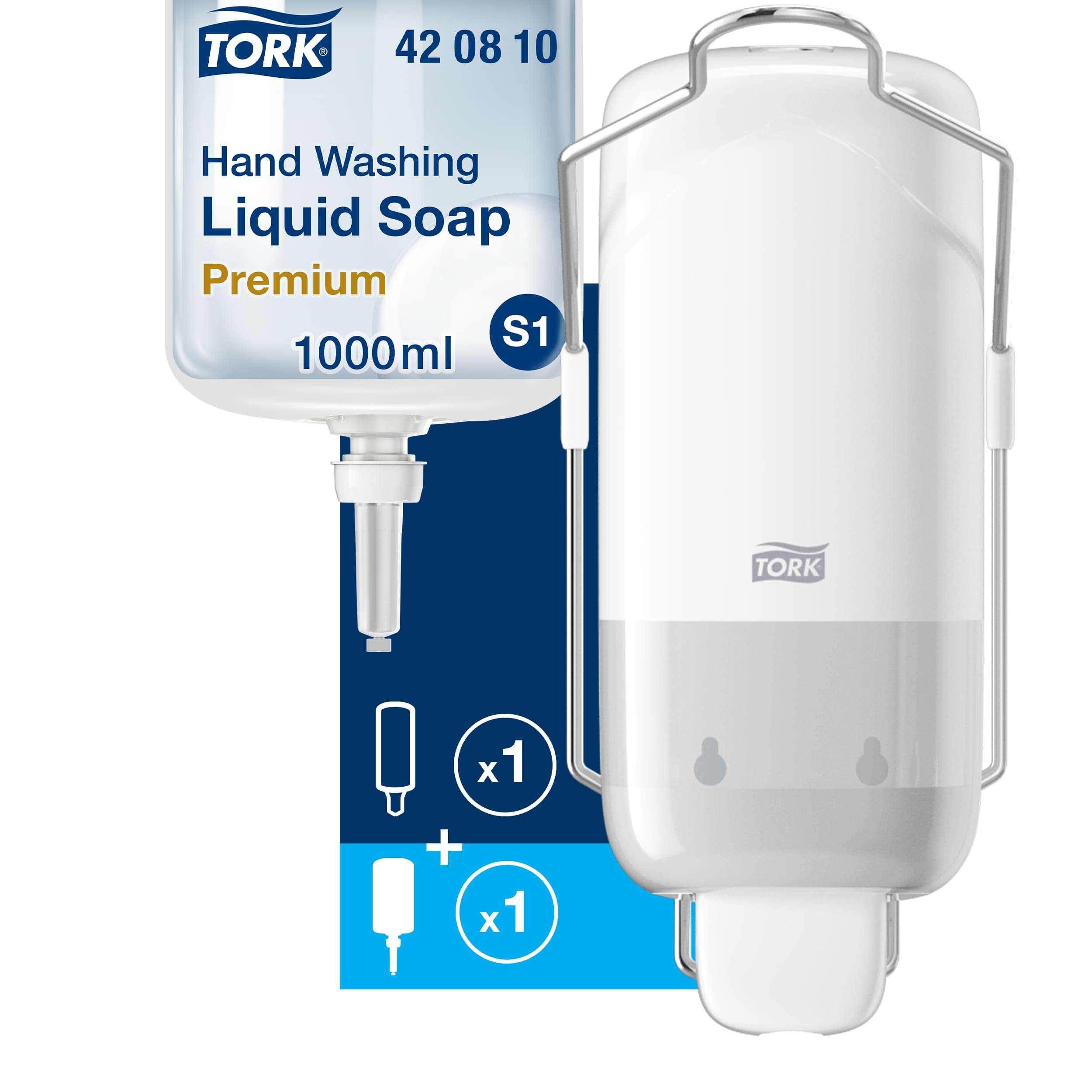 Tork S1 Dispenser Sapone Liquido Bianco + Ricarica 1 L Senza Profumo
