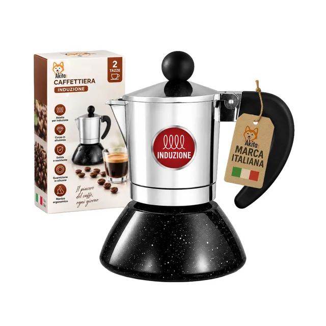 Akitaink moka induzione 2 tazze in alluminio con silicone