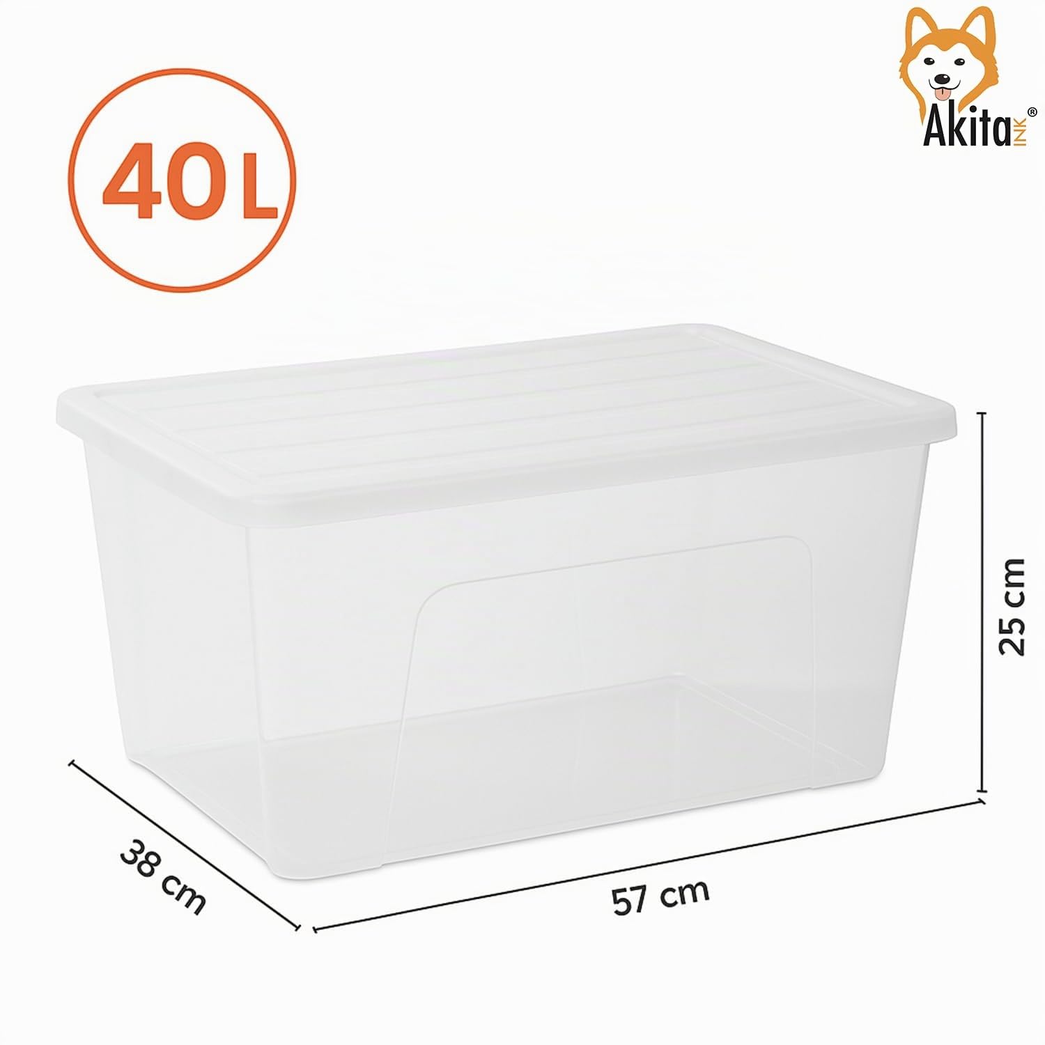 Akitaink contenitori plastica 40L 4pz trasparenti impilabili