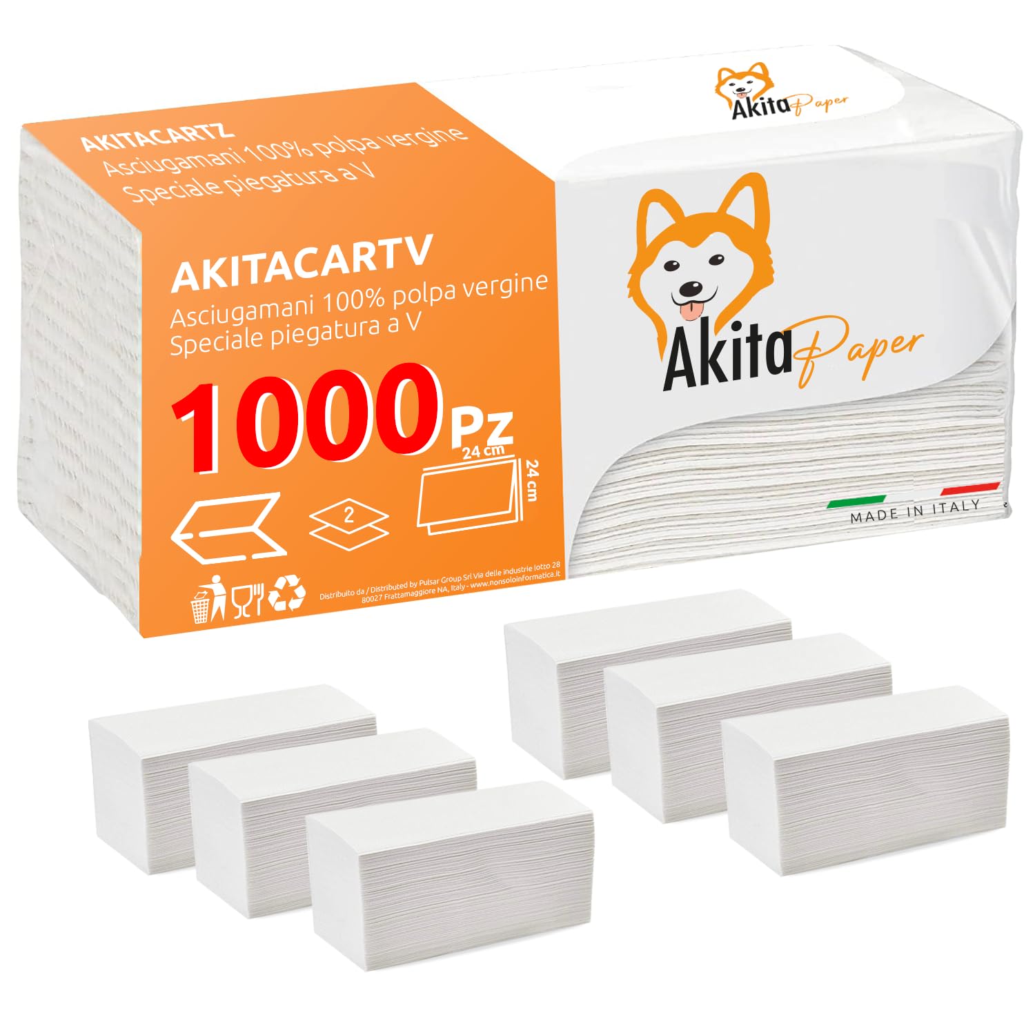 Akitaink asciugamani monouso a V 1000 pezzi 2 veli cellulosa