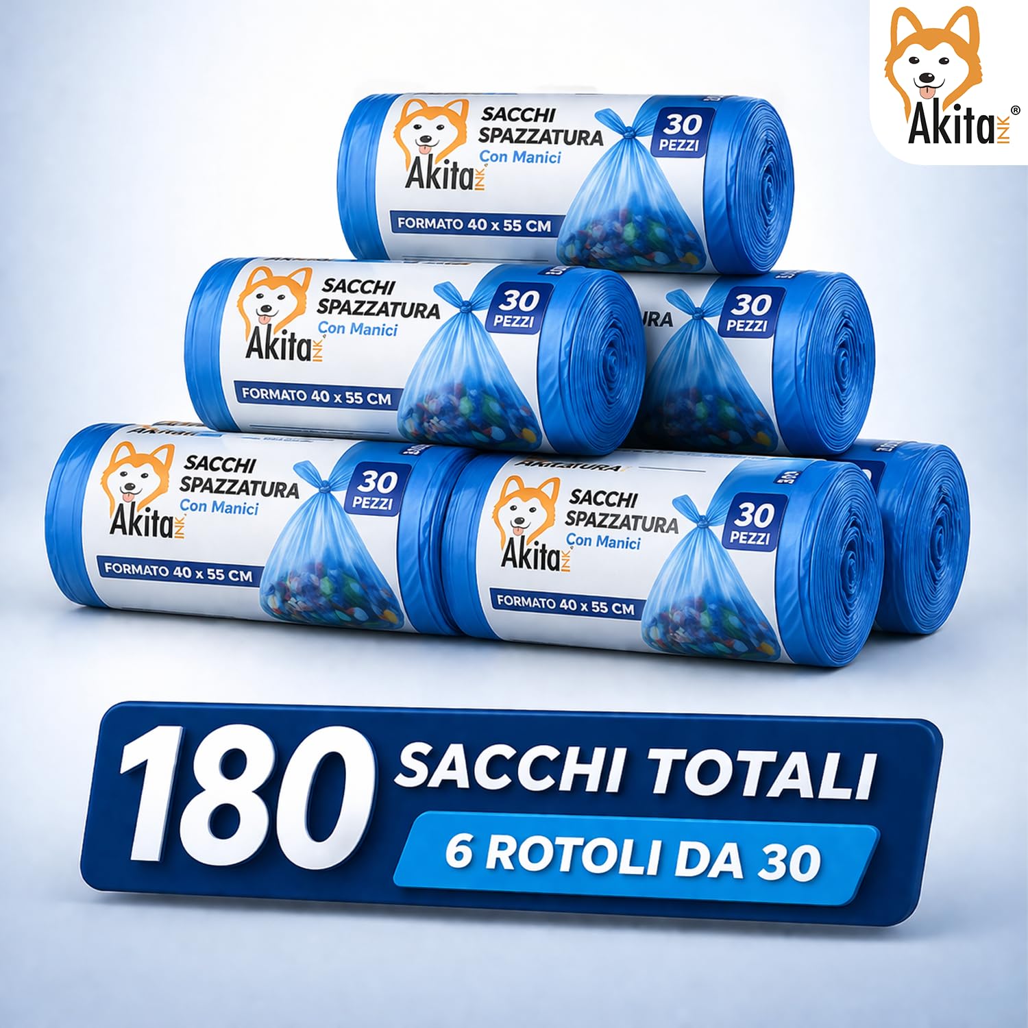 Akitaink 40x55 sacchetti spazzatura con manici 180 pz trasparenti