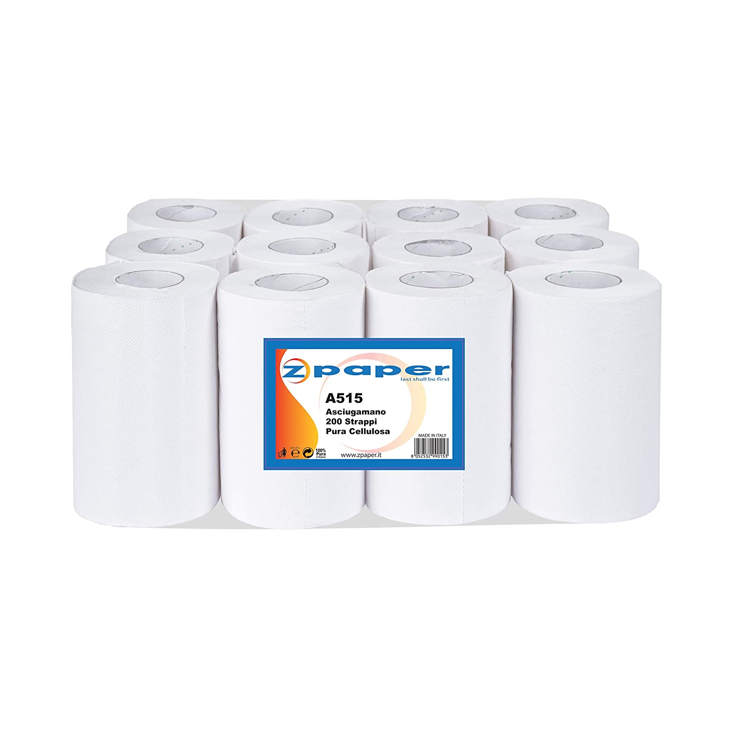 Zpaper A515 asciugamani 12 rotoli 2 veli pura cellulosa