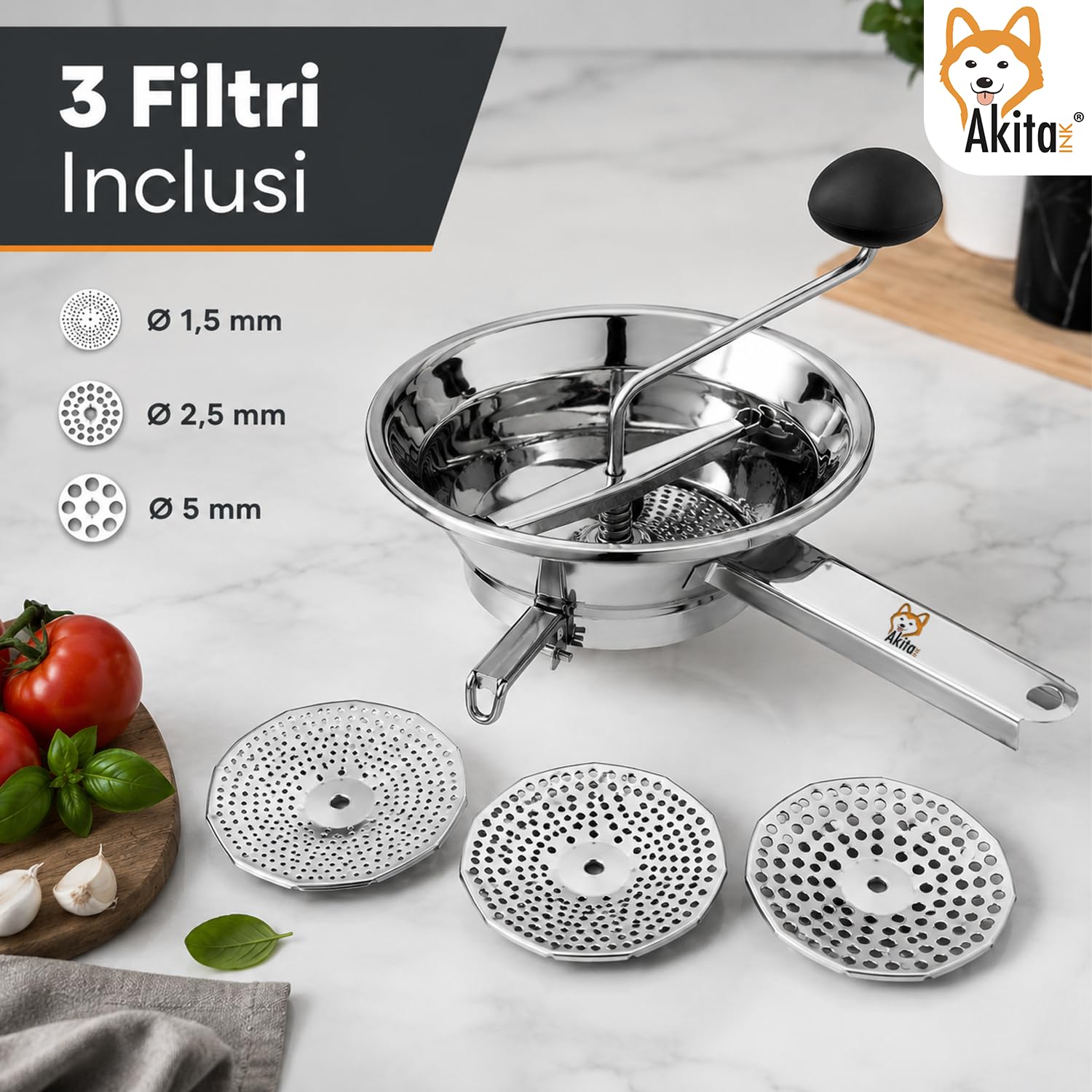 Akitaink Passatutto Acciaio Inox 20 cm 3 Filtri