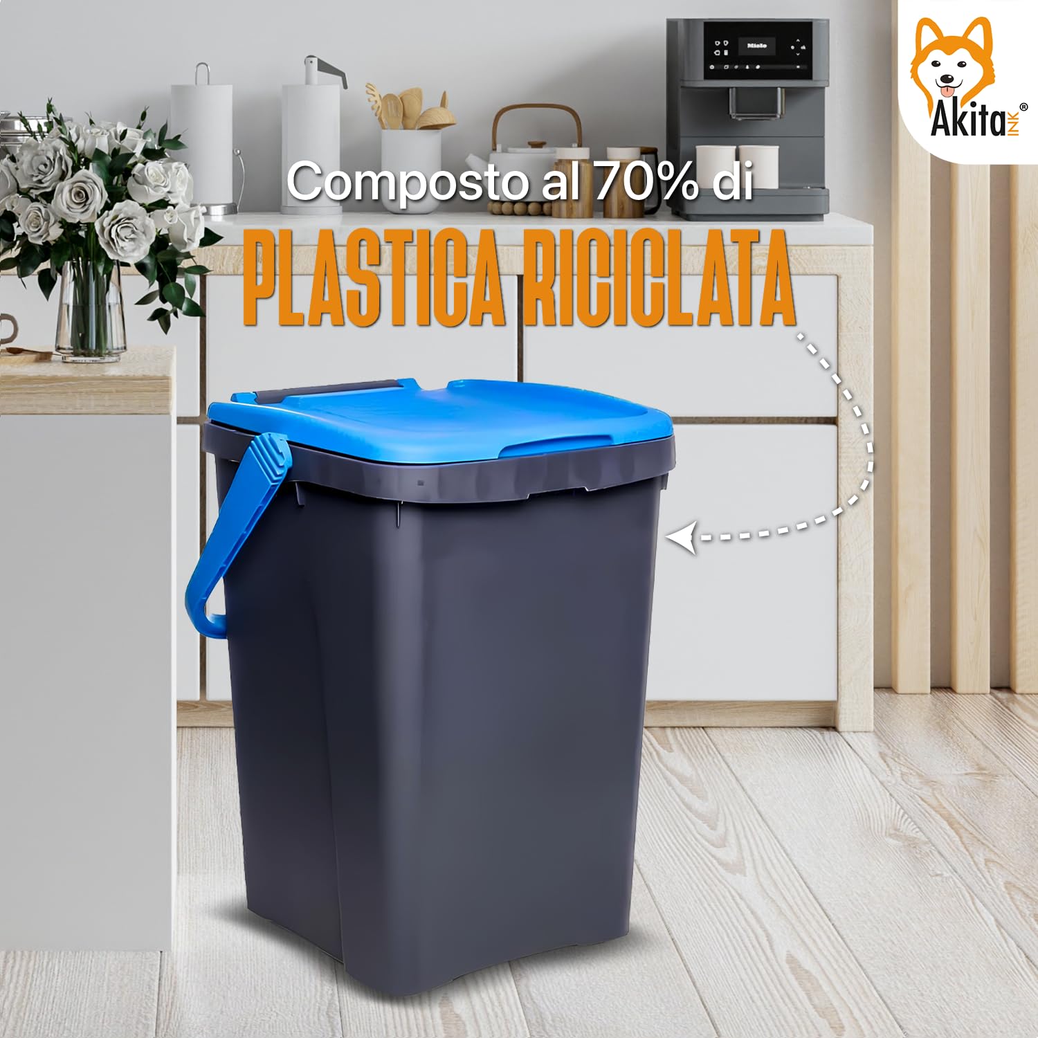 Akitaink Akipatfolk set 3 pattumiere 50 L plastica riciclata 150 L