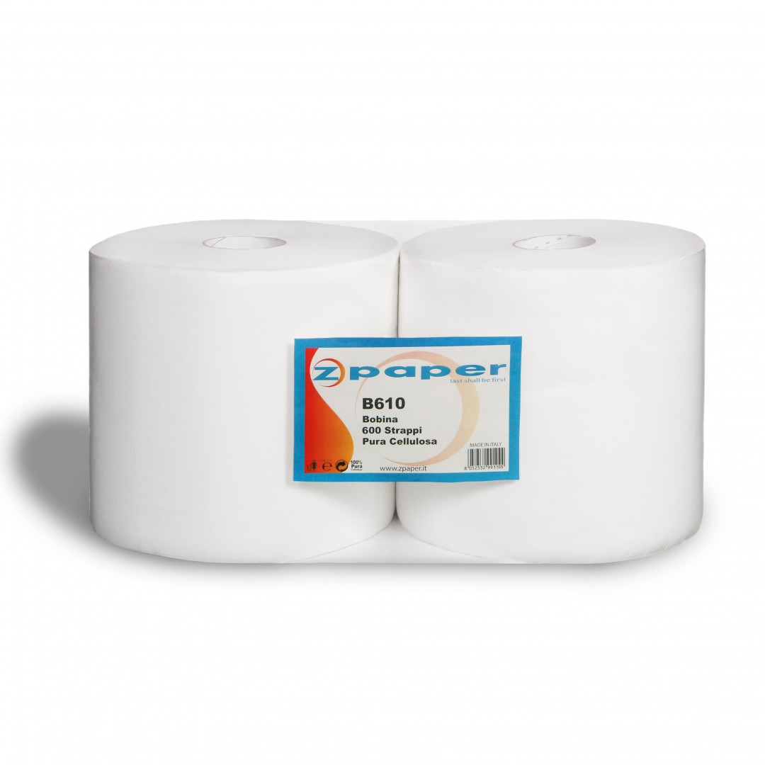 Zpaper B610 bobina industriale pura cellulosa 2 rotoli 600 strappi