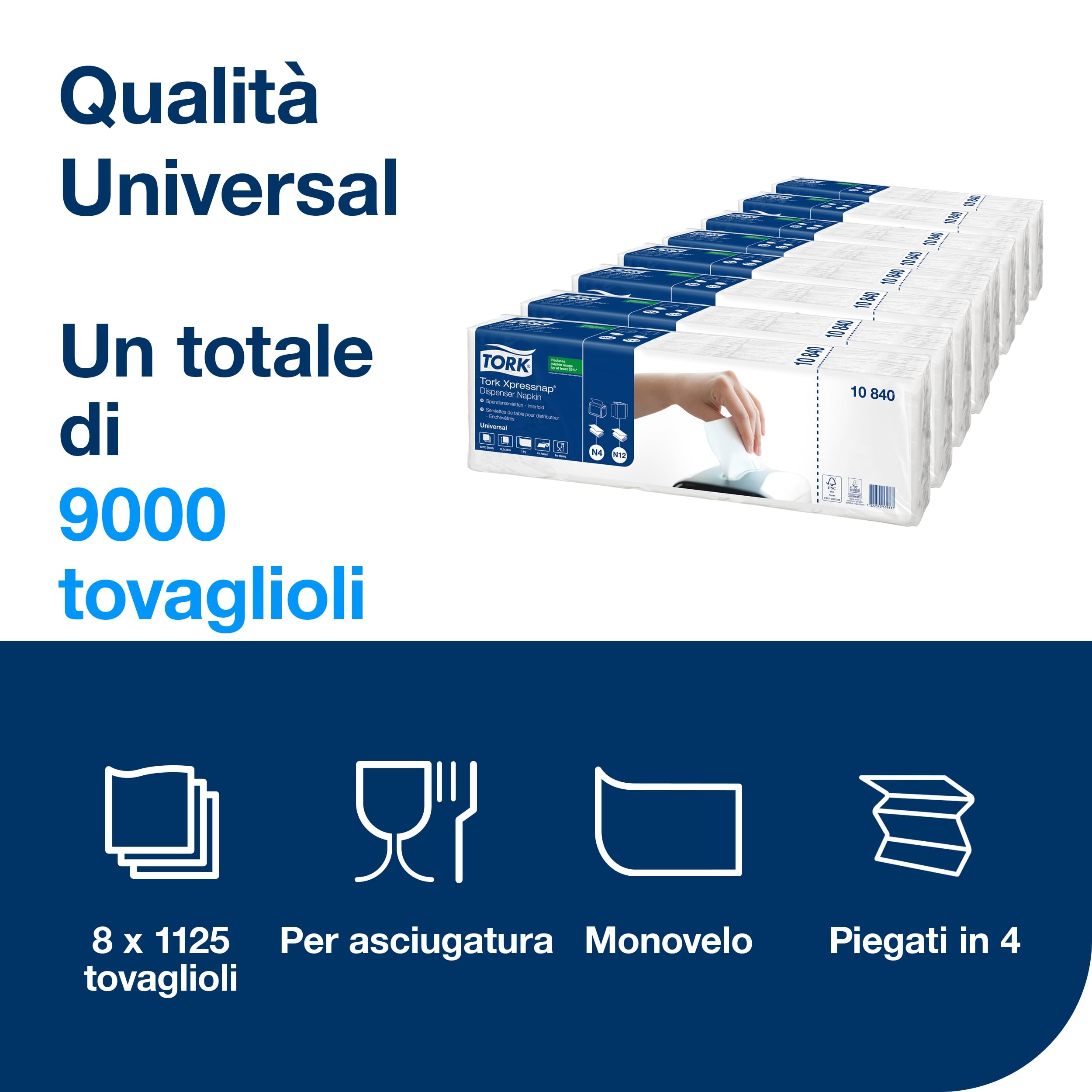 Tork Xpressnap 10840 tovaglioli monovelo bianchi 9000 pz
