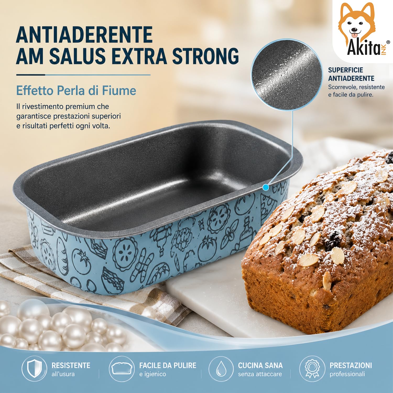 Akitaink Teglia Plumcake 18 cm stampo antiaderente forno