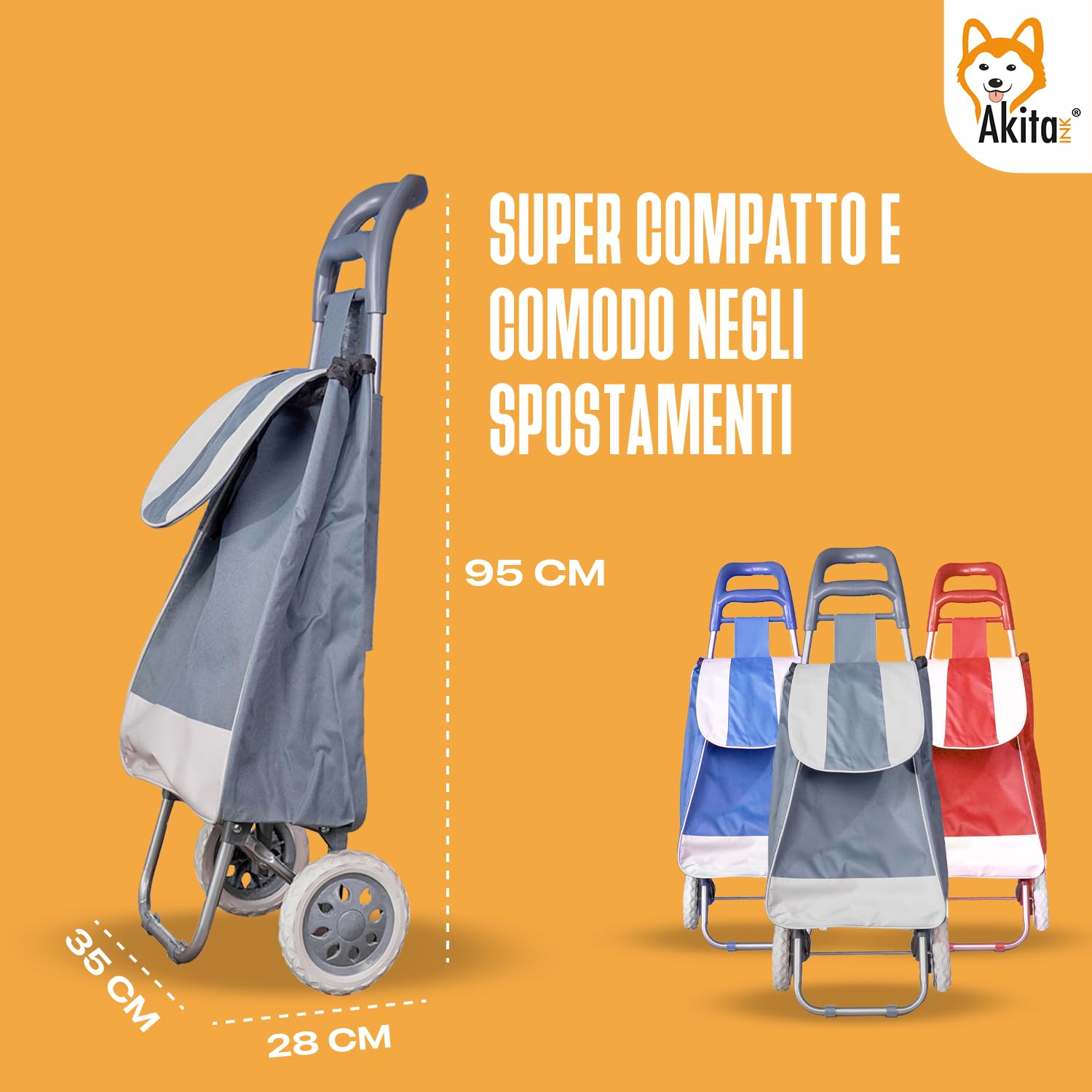 Akitaink Carrello Portaspesa 42L Trolley Antipioggia con Zip