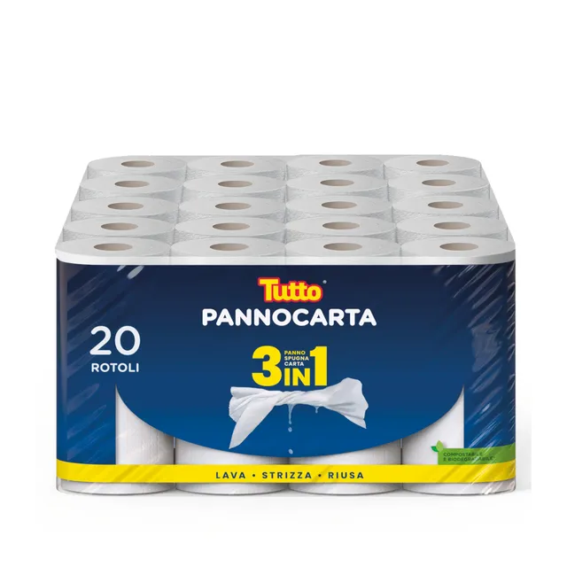 Tutto Pannocarta 3 in 1 carta multiuso 20 rotoli assorbente
