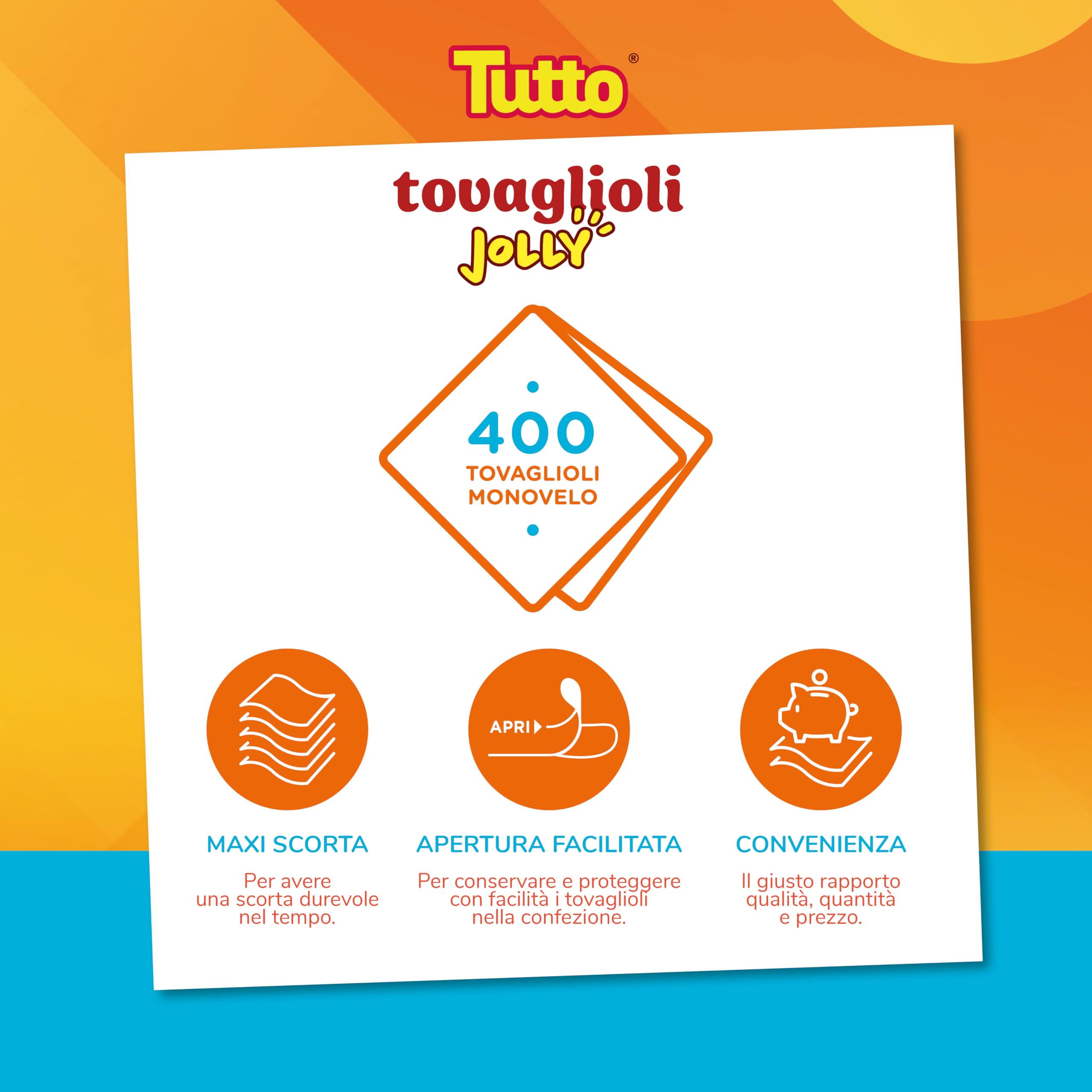 Tutto Jolly tovaglioli monovelo 30x30 scorta 8x400 pezzi