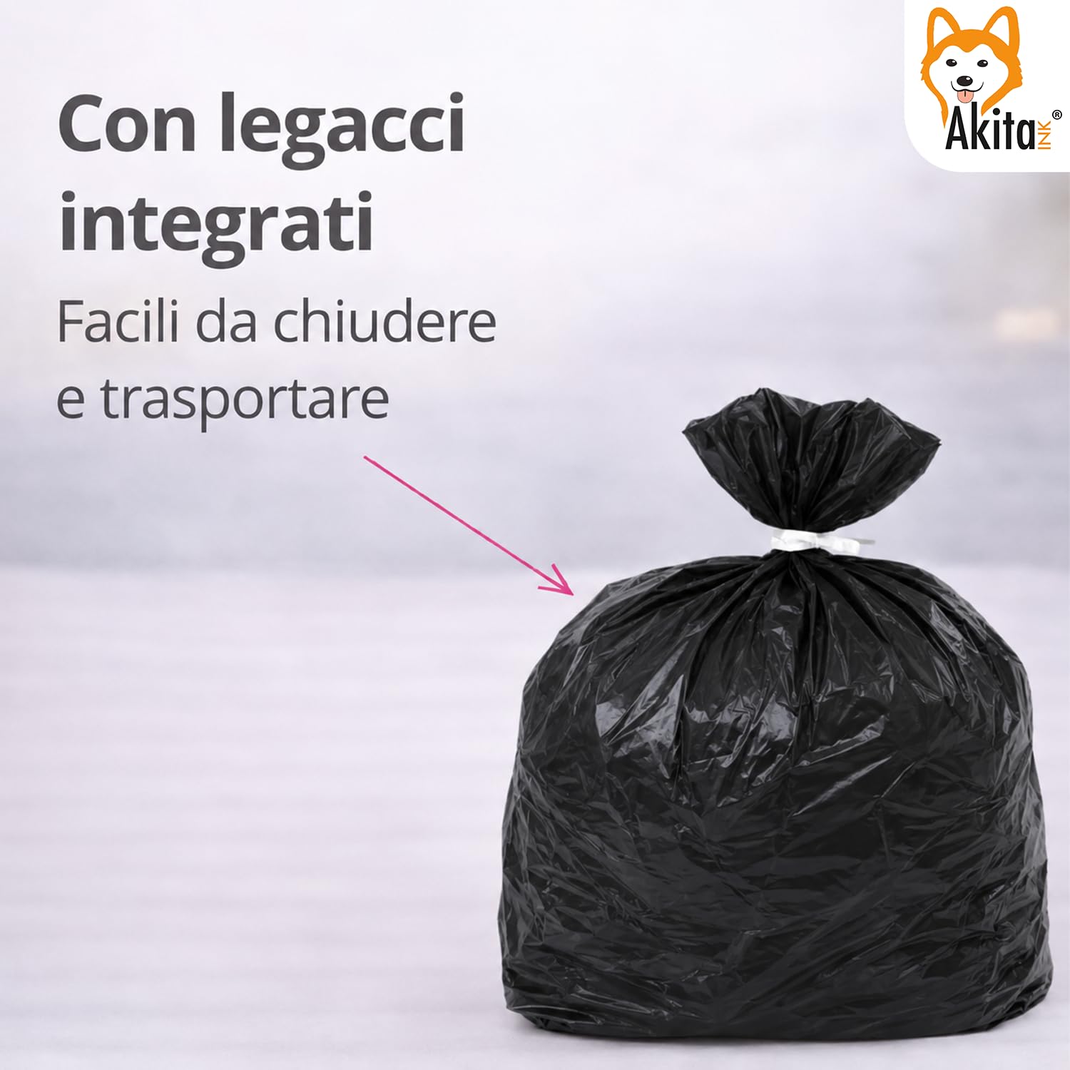Akitaink Sacchi Spazzatura 50x60 cm Neri 120 Pezzi con Legacci