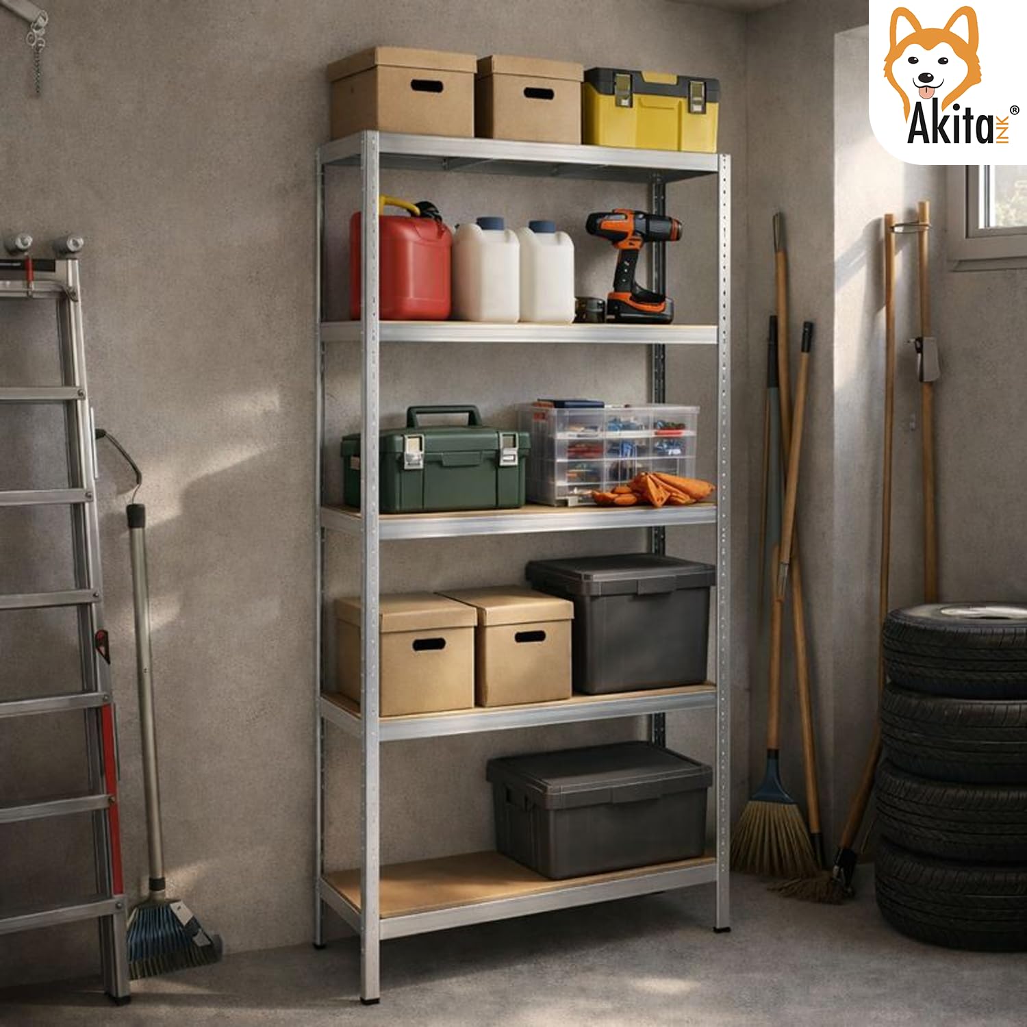 Akitaink Scaffale Metallo 180x90x40 cm 5 Ripiani 1 Pezzo