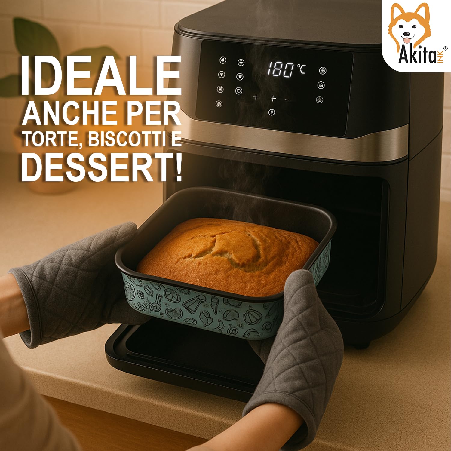 Akitaink teglia antiaderente friggitrice ad aria quadrata 20,7 cm