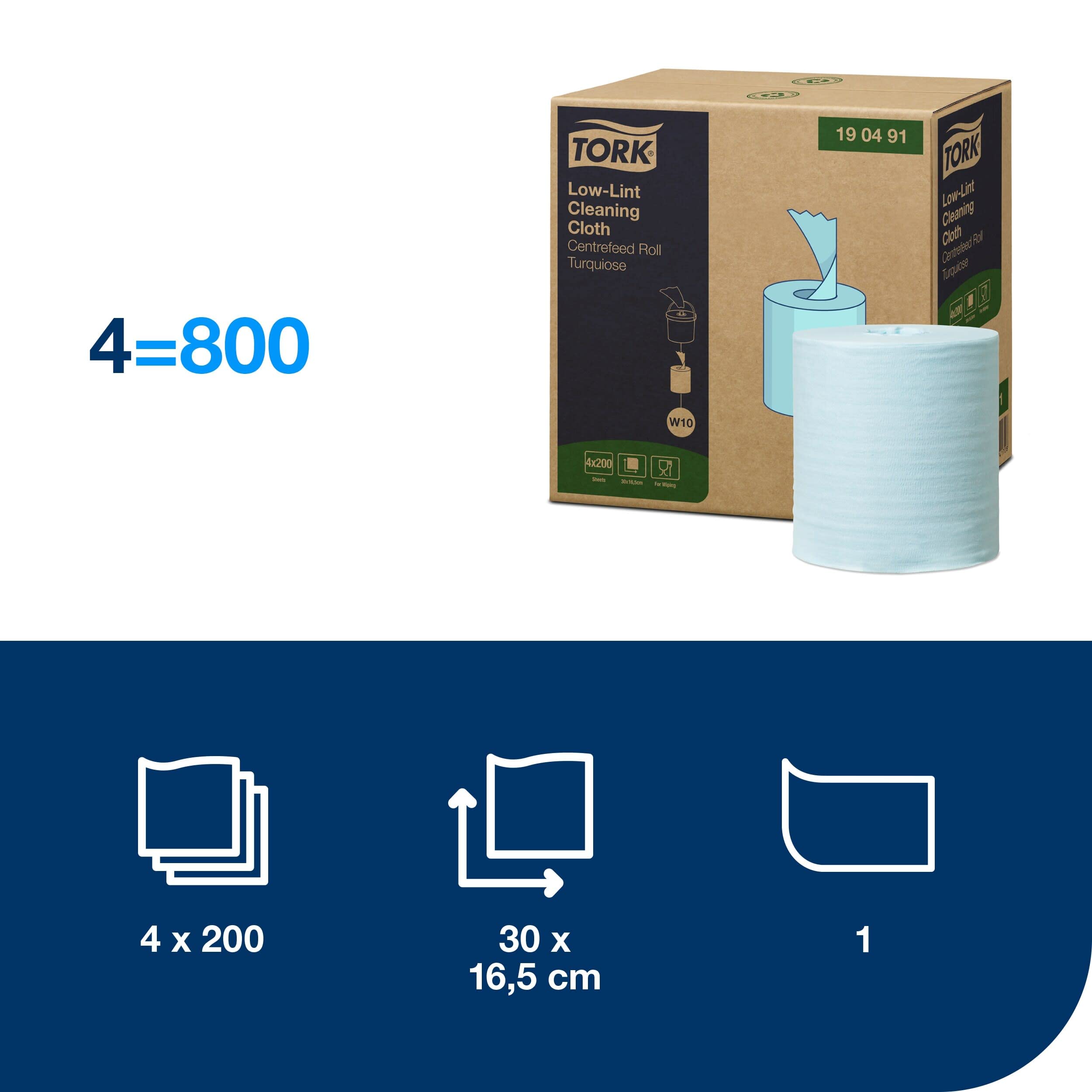 Tork Low-Lint Panno Pulizia W10 Turchese 4x200 strappi