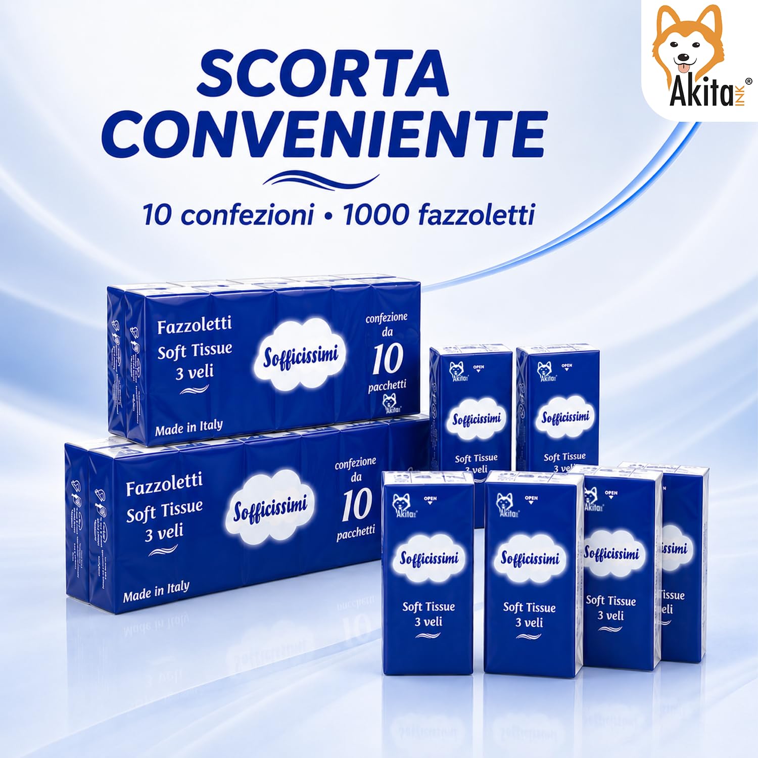 Akitaink Soft Tissue fazzoletti 3 veli scorta 1000 pezzi