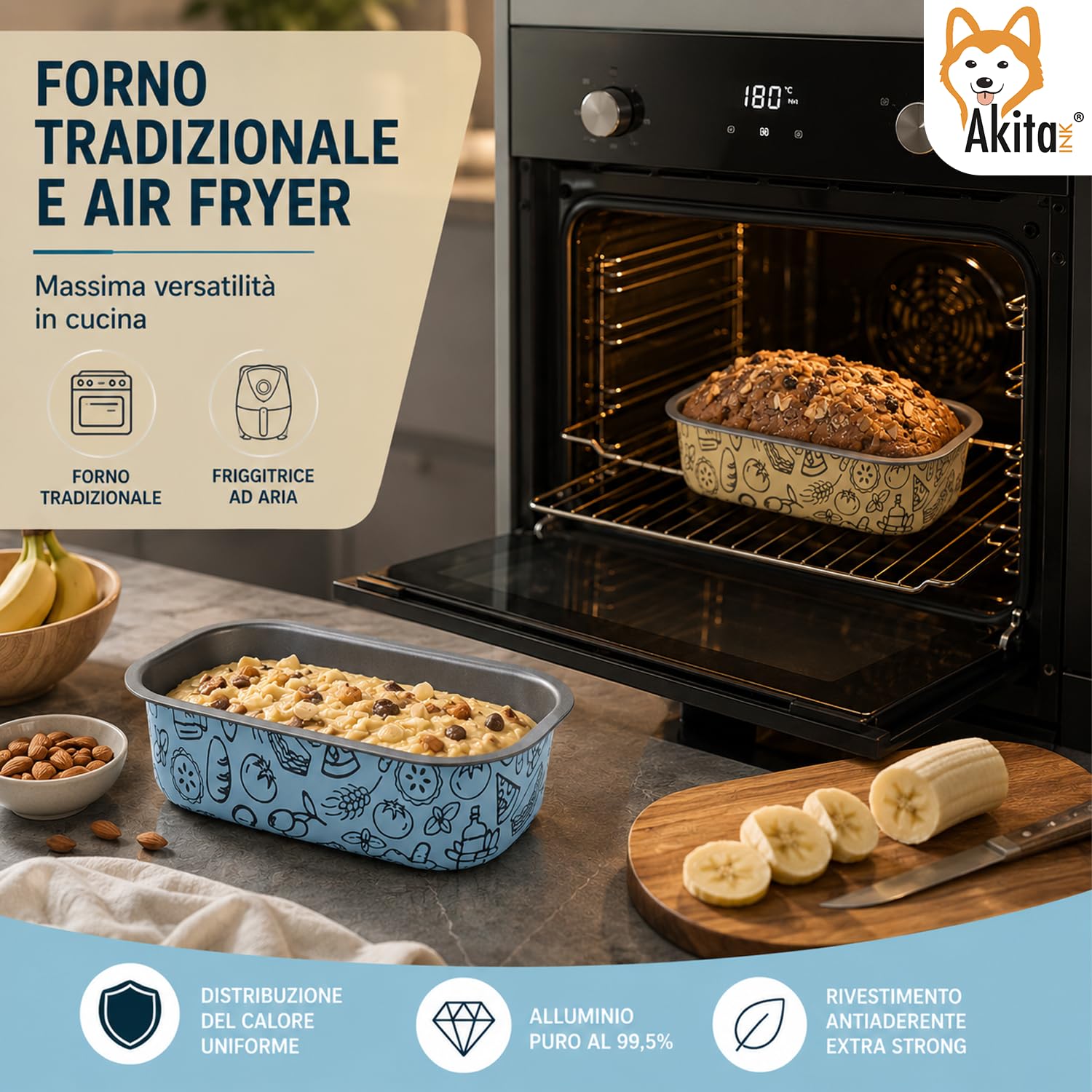 Akitaink Teglia Plumcake 18 cm stampo antiaderente forno