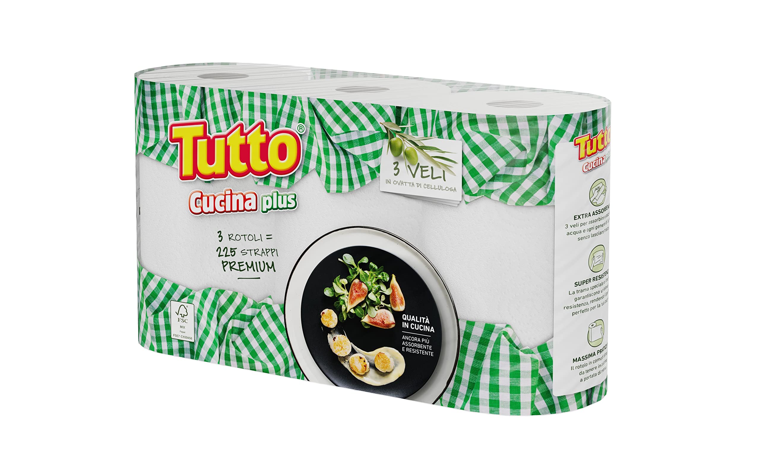 Tutto Cucina Plus carta cucina 3 veli 30 rotoli x 75 strappi assorbente