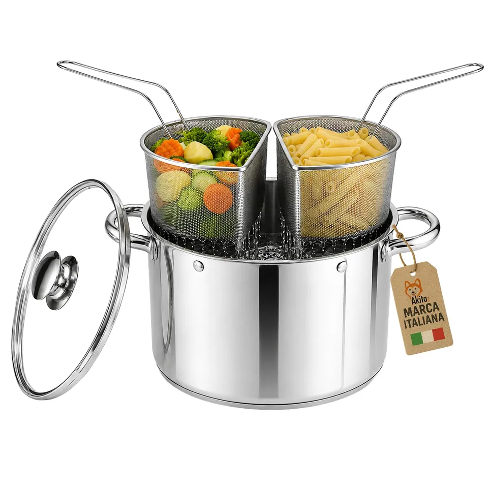 Akitaink bollipasta 20 cm acciaio inox 2 cestelli induzione