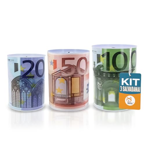 Akitaink Euro Set 3 salvadanaio metallo 3 pz non apribile vintage