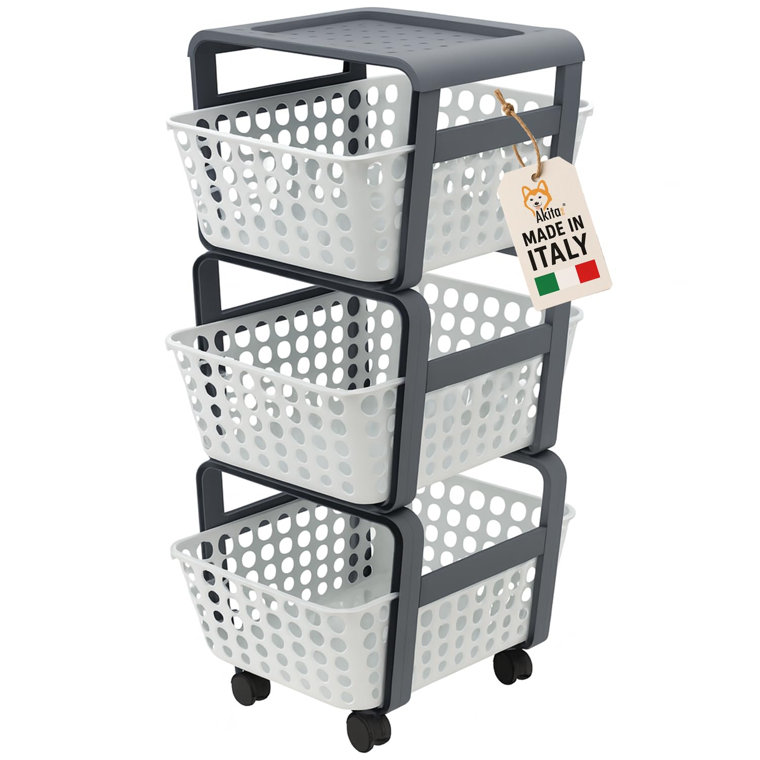 Akitaink Modula carrello portatutto 3 piani tortora 41,5x29x75